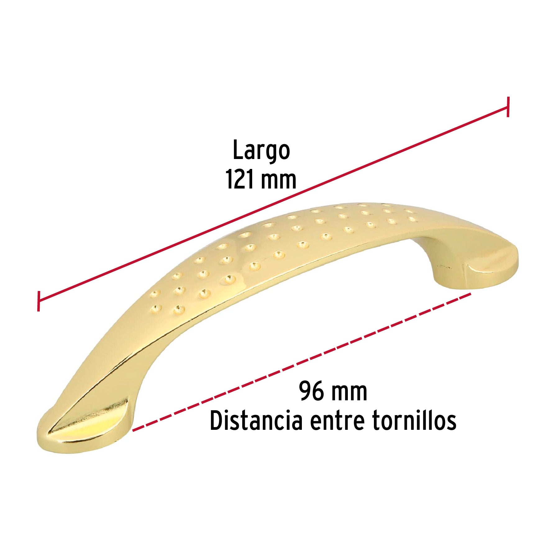 Jaladera de 96mm, línea Elipse, latón brillante, HERMEX