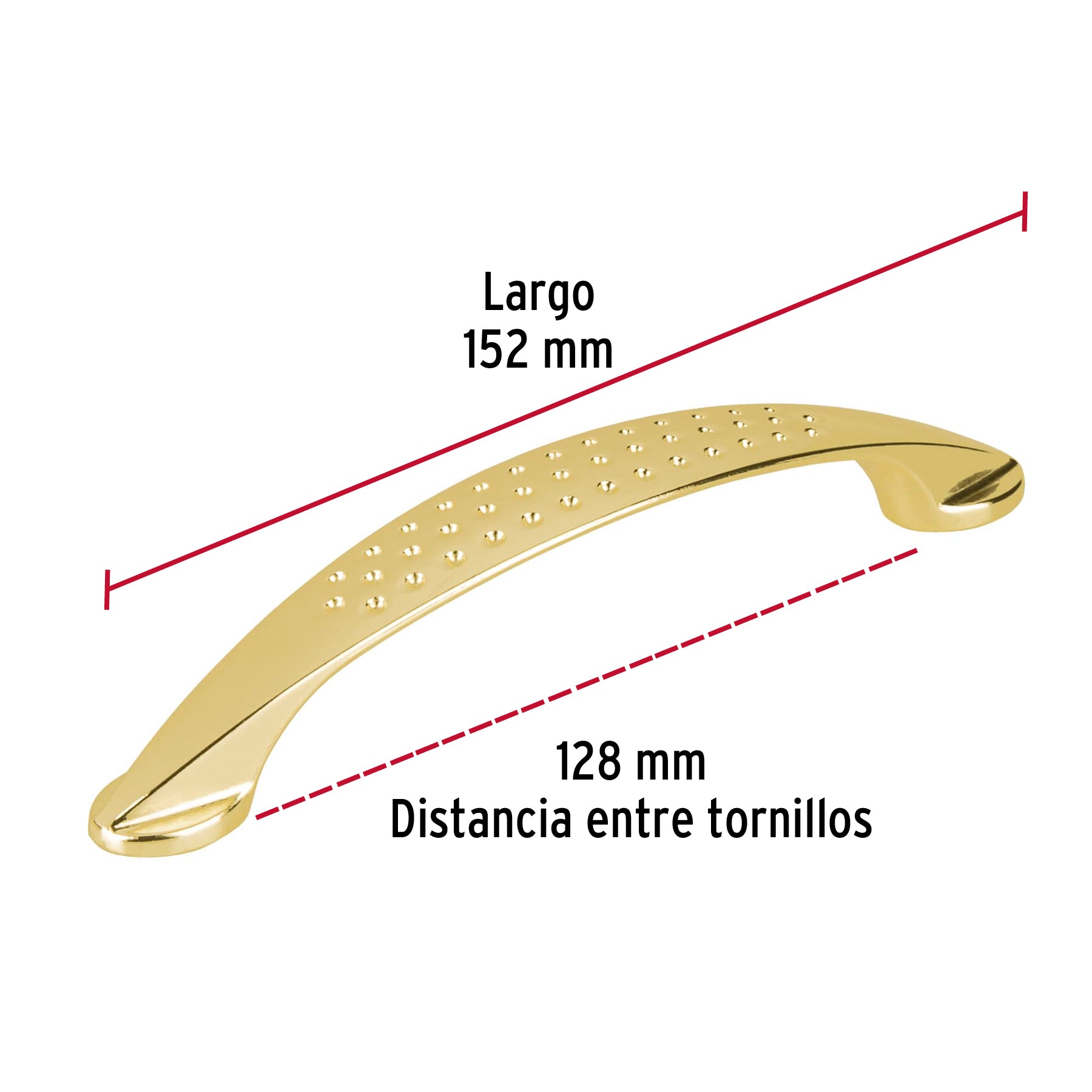 Jaladera de 128mm, línea Elipse, latón brillante, HERMEX