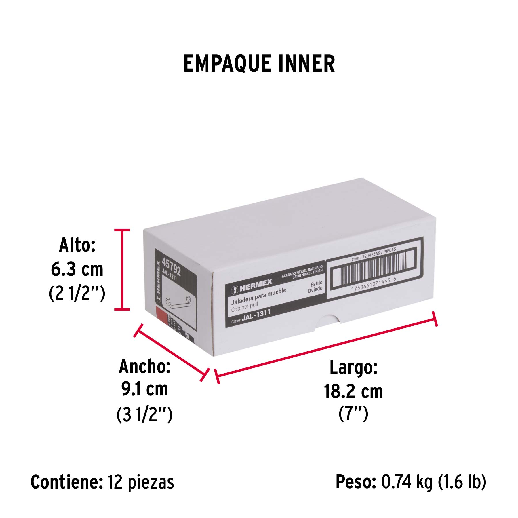Jaladera de 96mm, línea Oviedo, níquel, HERMEX - Empaque