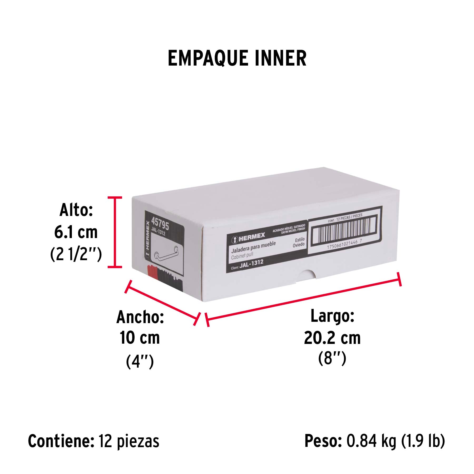 Jaladera de 128mm, línea Oviedo, níquel, HERMEX - Empaque