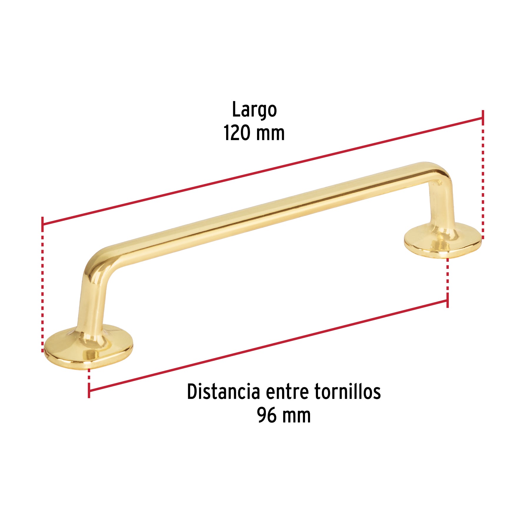 Jaladera de 96mm, línea Oviedo, latón brillante, HERMEX