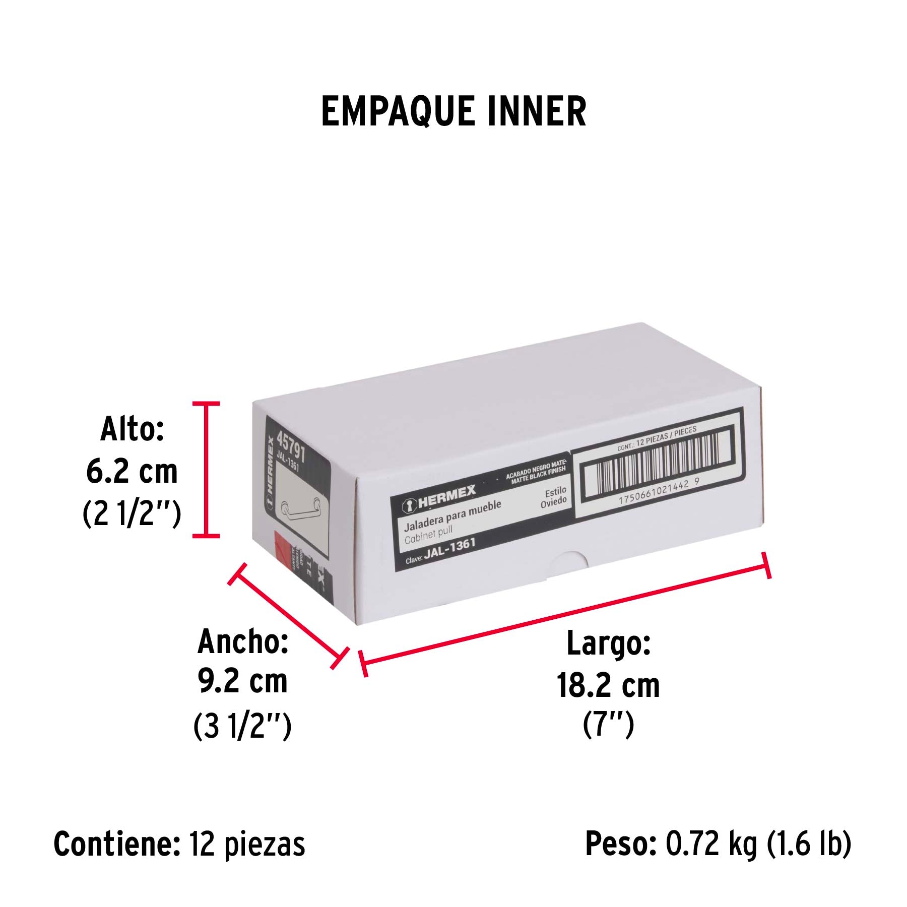 Jaladera de 96mm, línea Oviedo, negro, HERMEX - Empaque