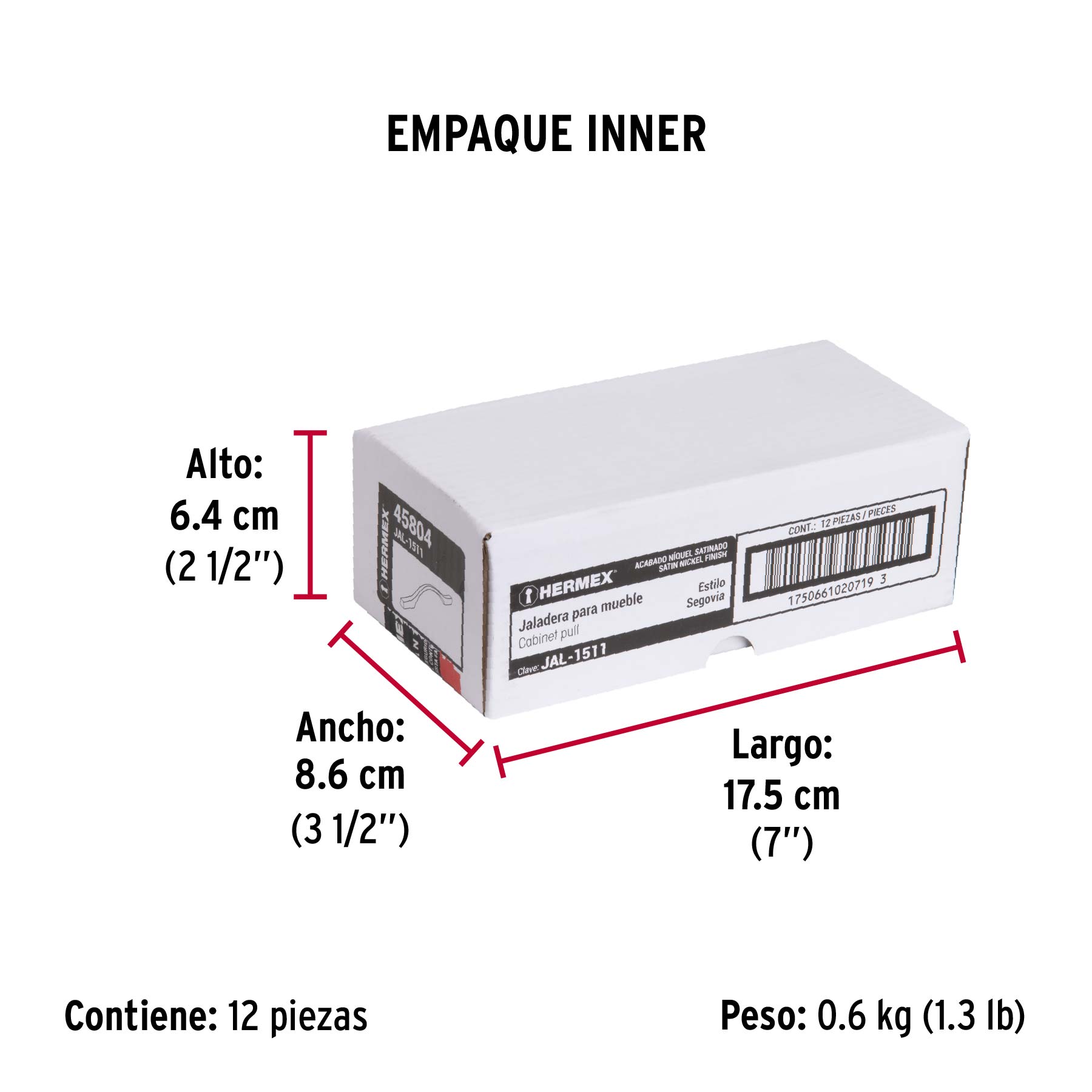 Jaladera de 96mm, línea Segovia, níquel, HERMEX - Empaque