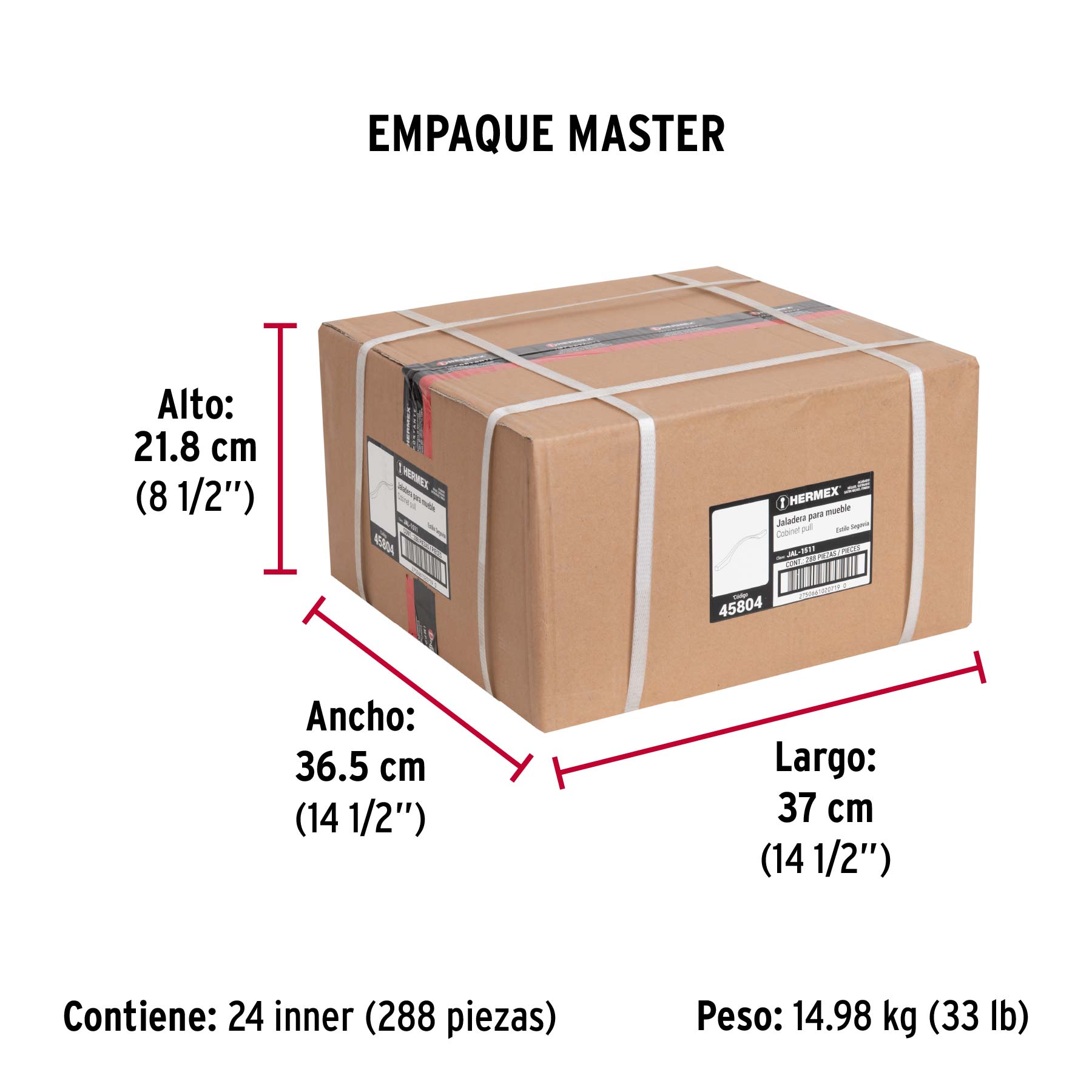 Jaladera de 96mm, línea Segovia, níquel, HERMEX - Empaque