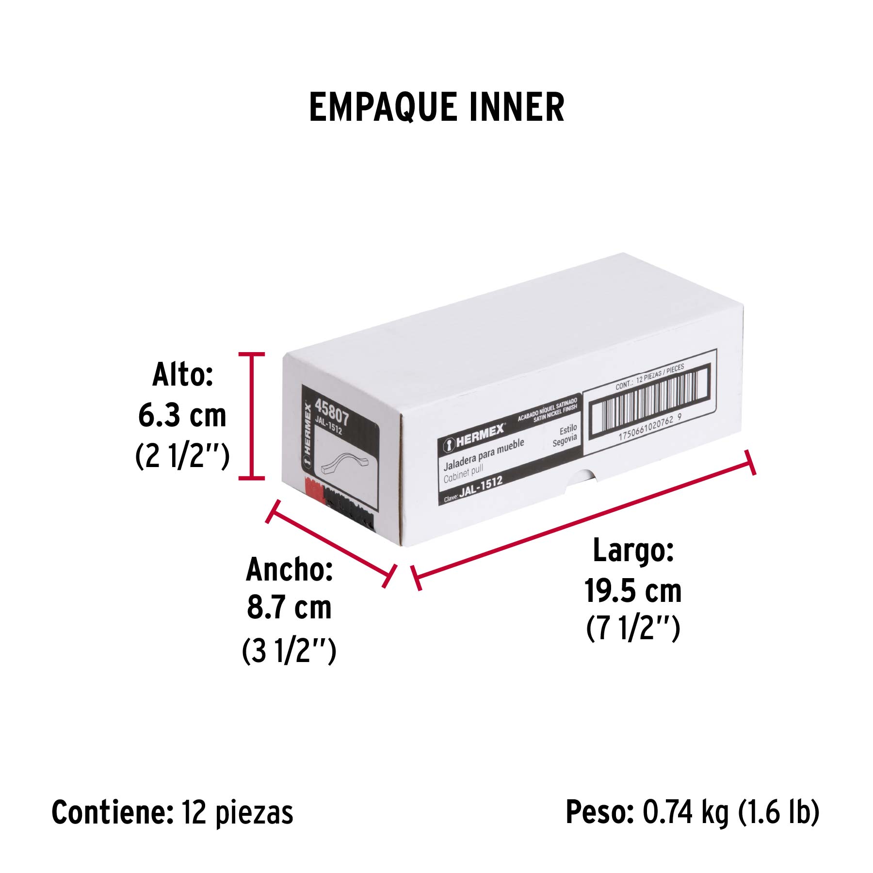 Jaladera de 128mm, línea Segovia, níquel, HERMEX - Empaque