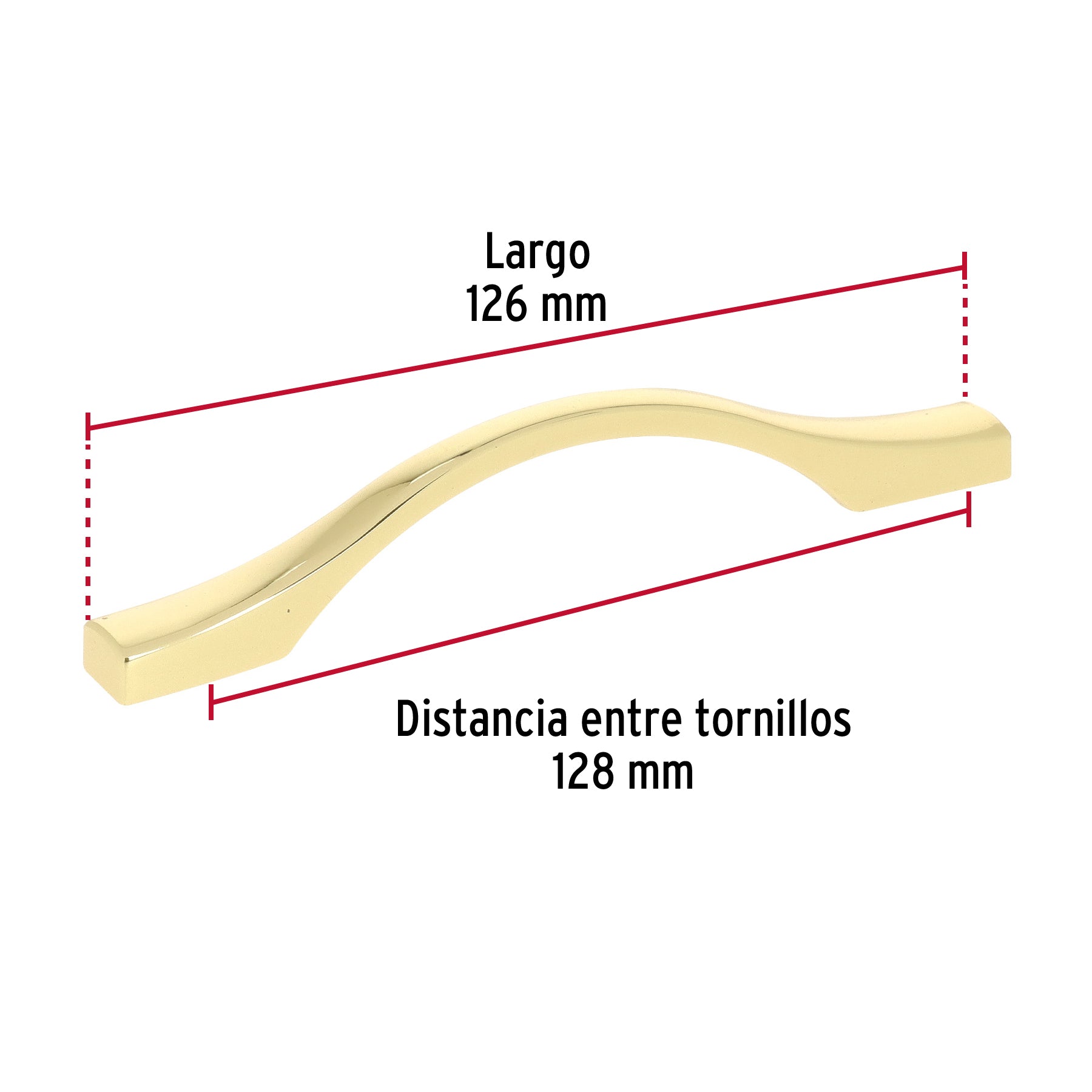 Jaladera de 96mm, línea Segovia, latón brillante, HERMEX