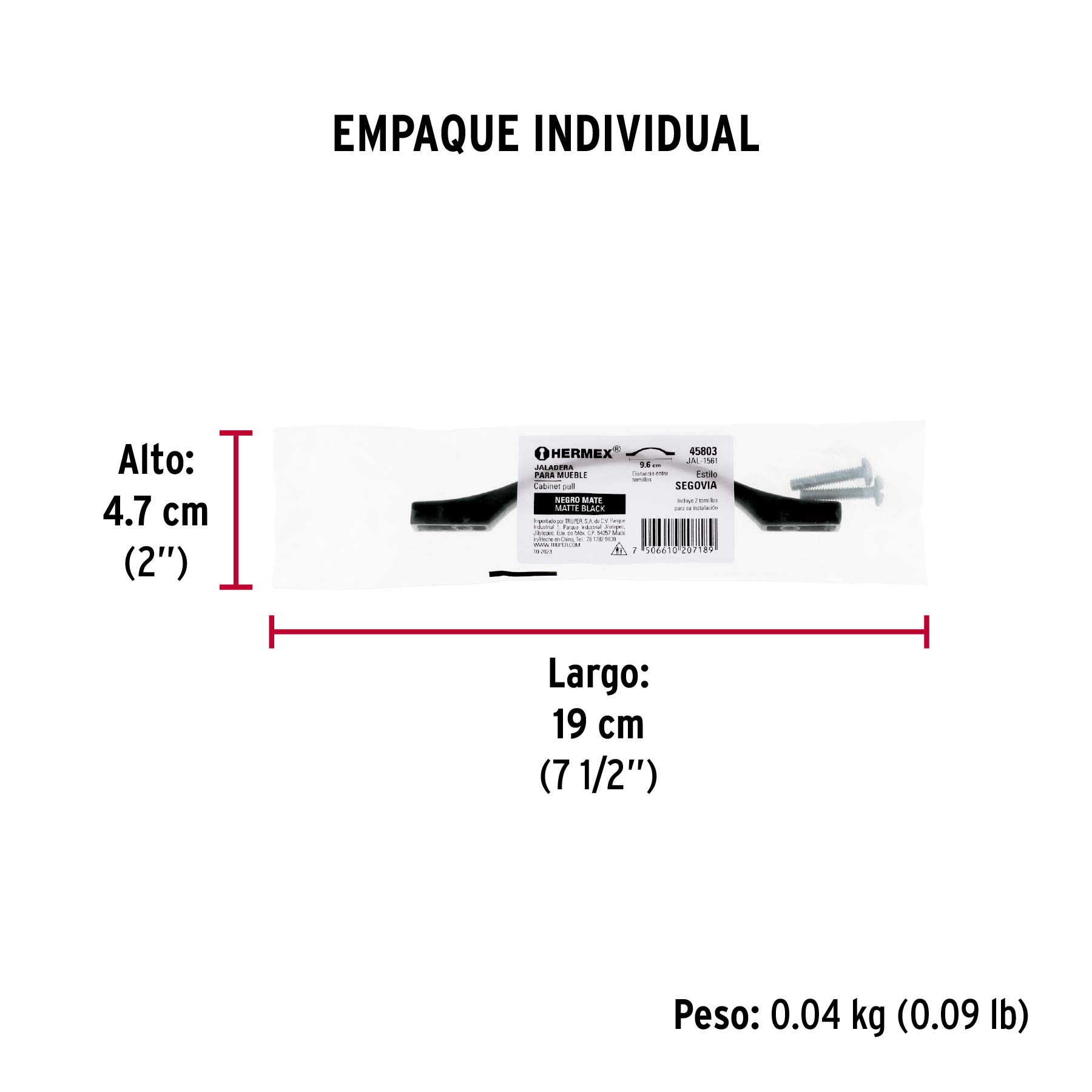 Jaladera de 96mm, línea Segovia, negro, HERMEX - Empaque