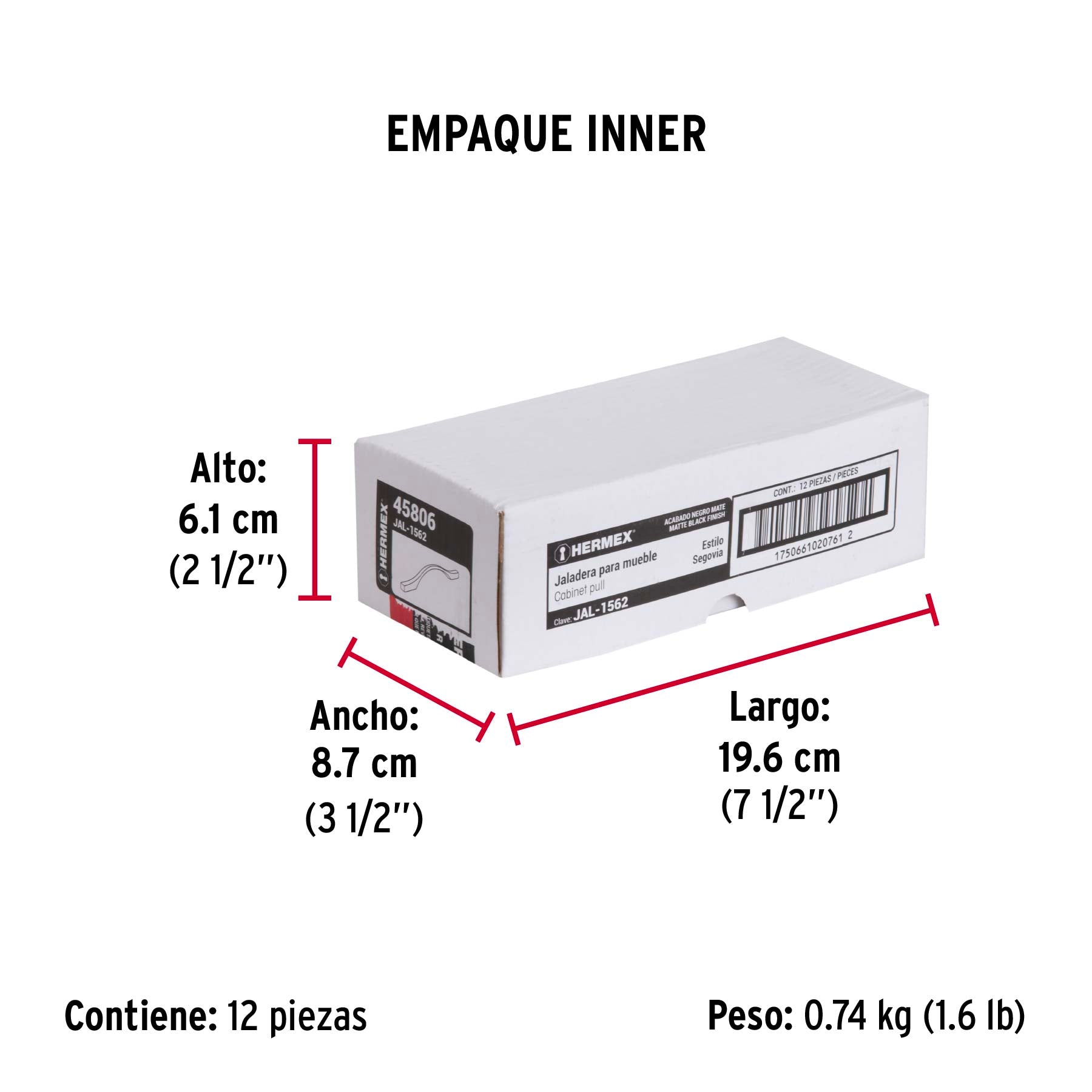 Jaladera de 128mm, línea Segovia, negro, HERMEX - Empaque