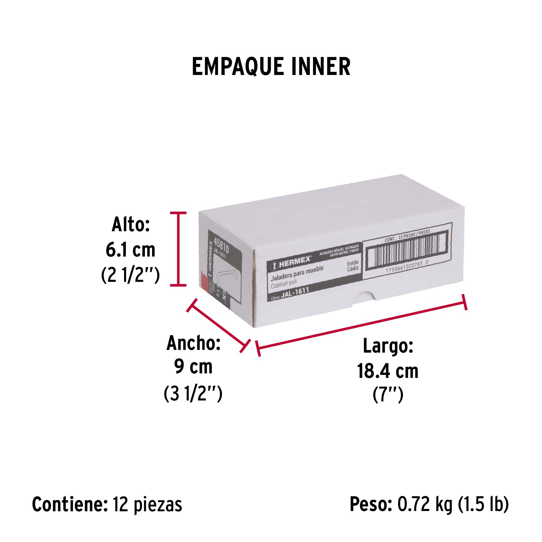 Jaladera de 96mm, línea Cádiz, níquel, HERMEX - Empaque