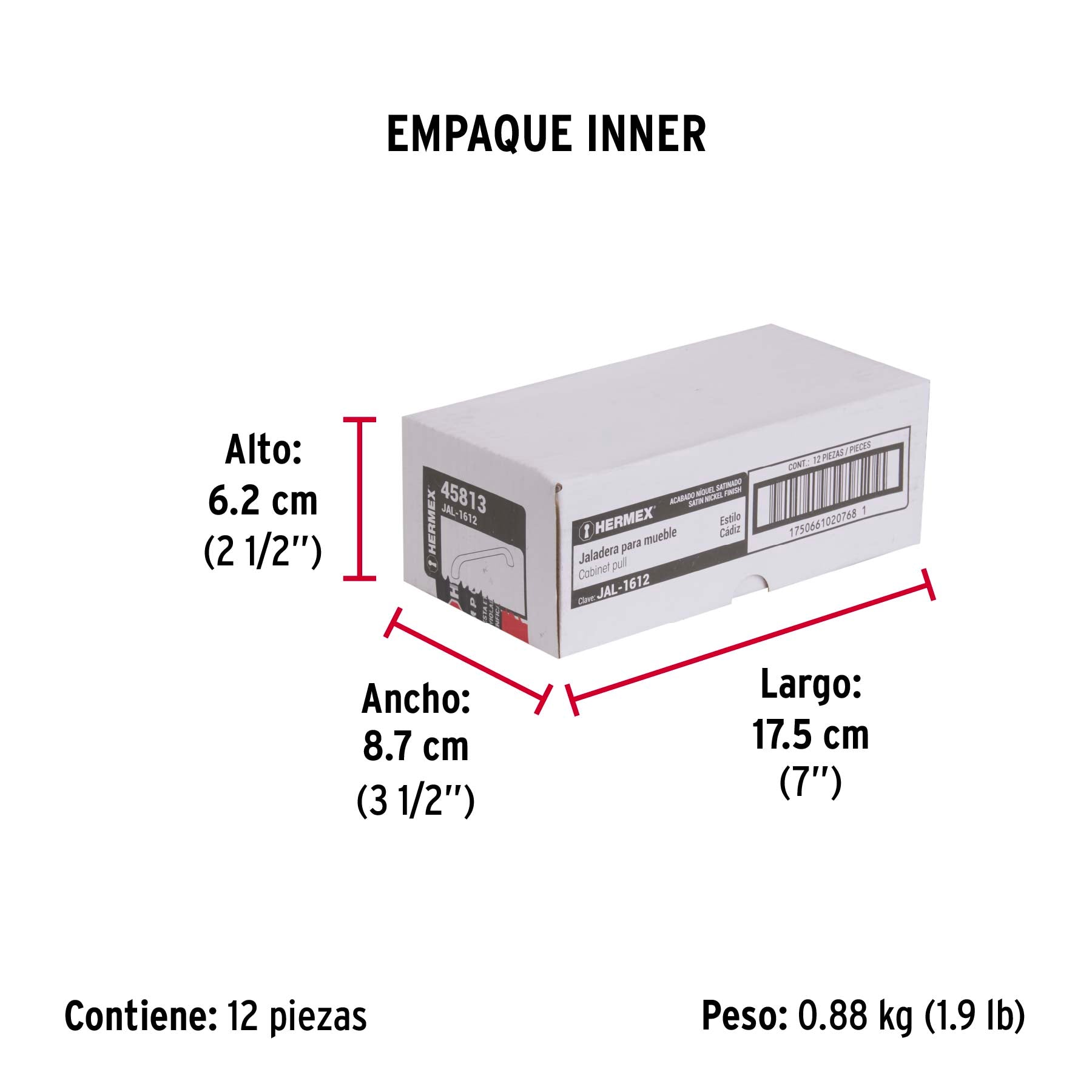 Jaladera de 128mm, línea Cádiz, níquel, HERMEX - Empaque
