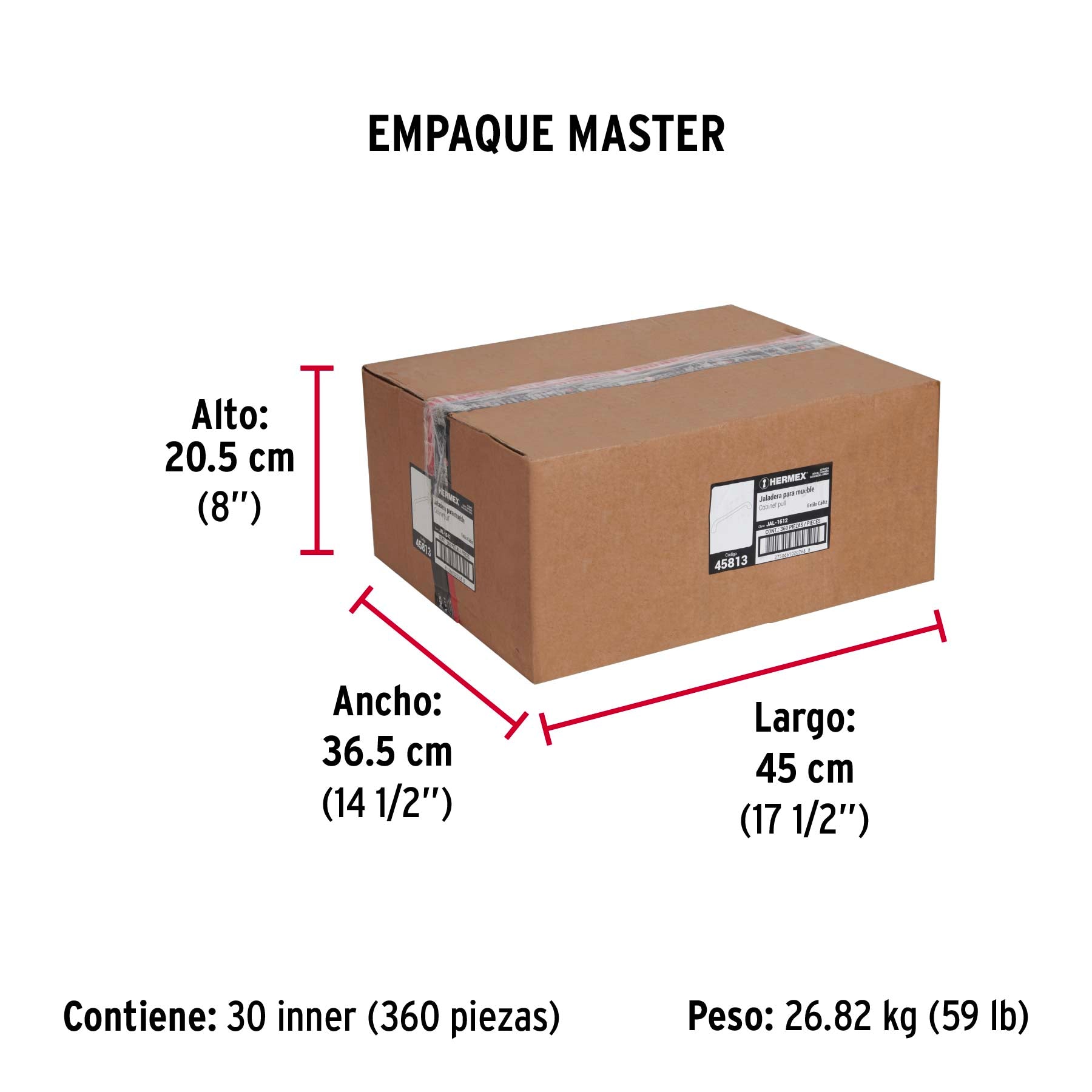 Jaladera de 128mm, línea Cádiz, níquel, HERMEX - Empaque
