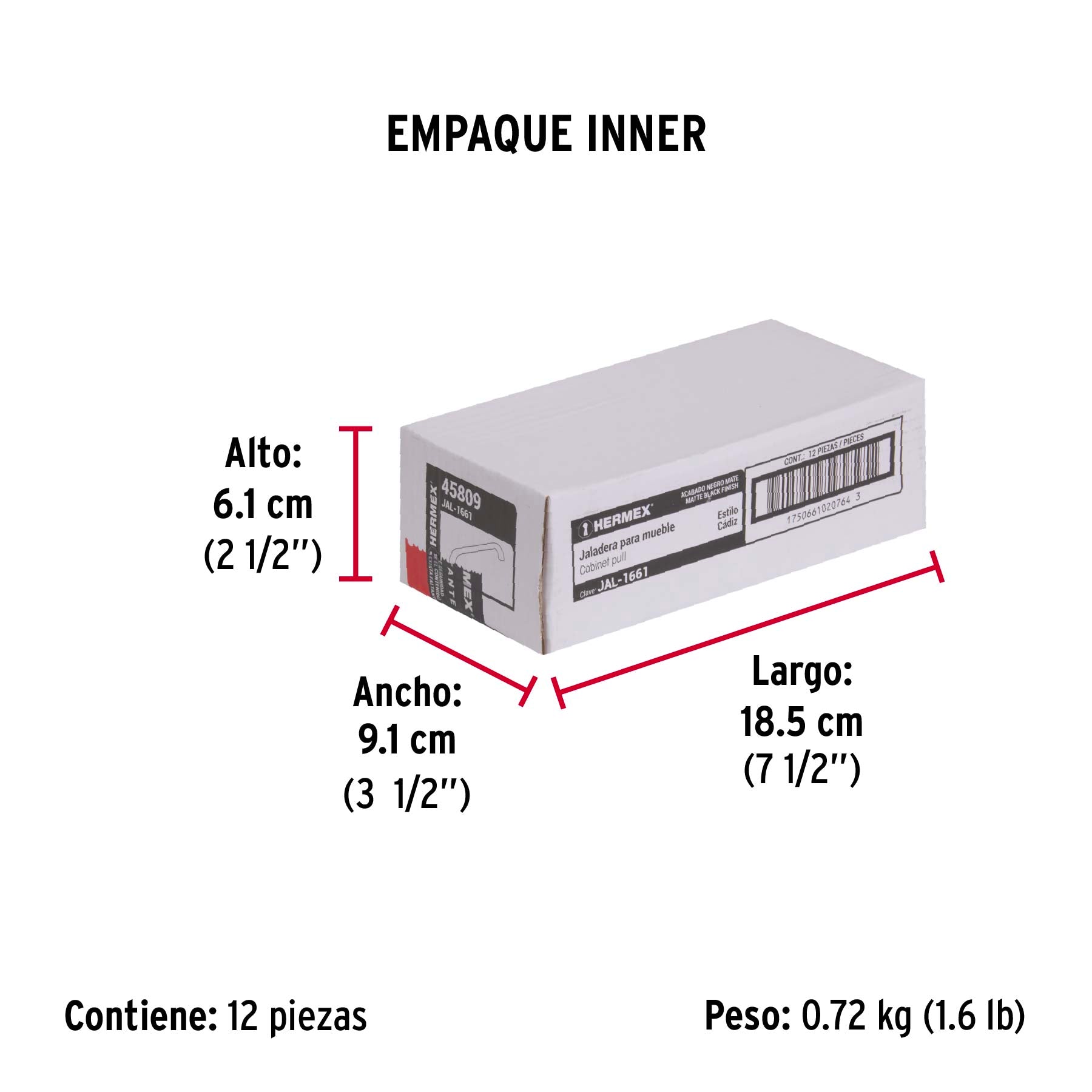 Jaladera de 96mm,, línea Cádiz, negro, HERMEX - Empaque