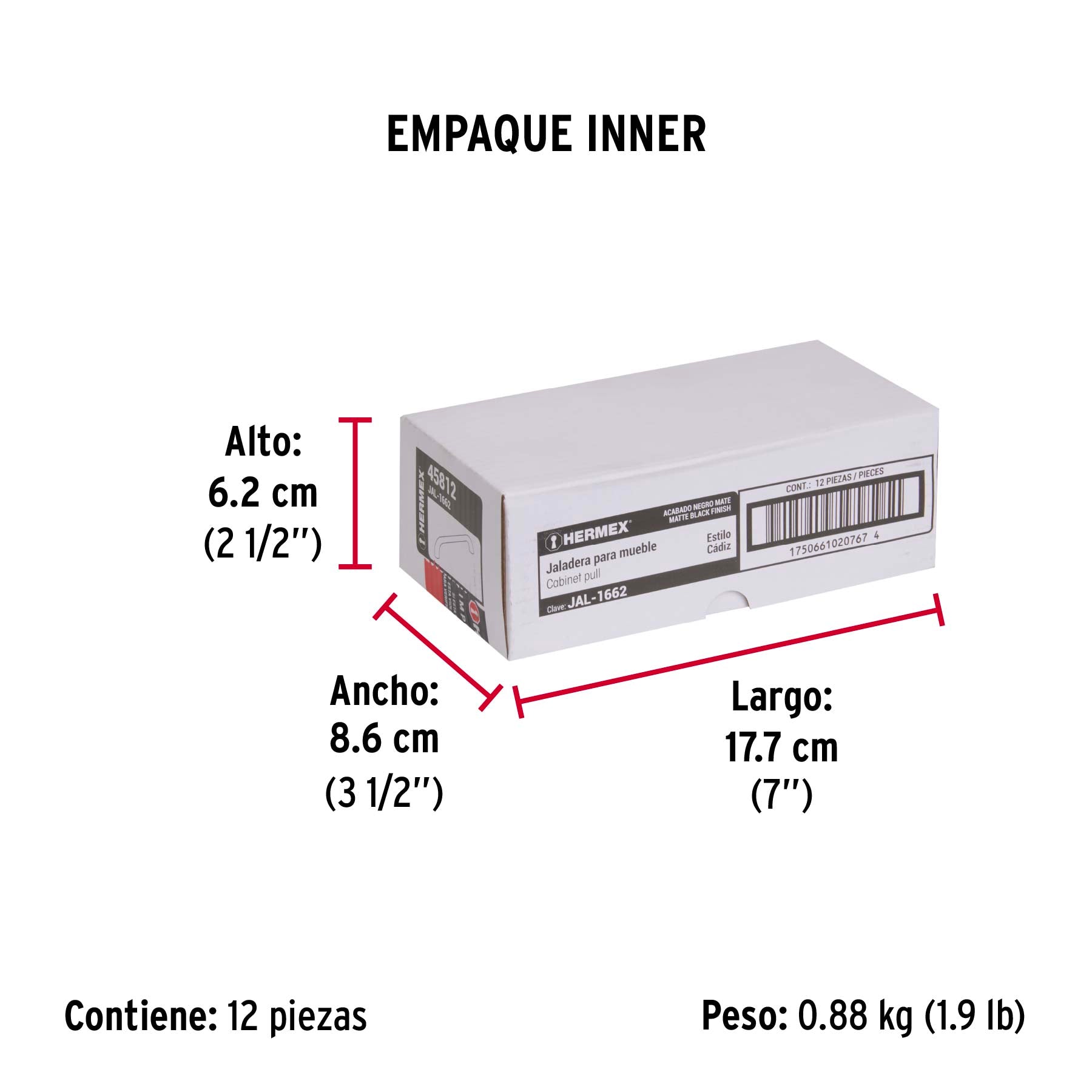 Jaladera de 128mm, línea Cádiz, negro, HERMEX - Empaque