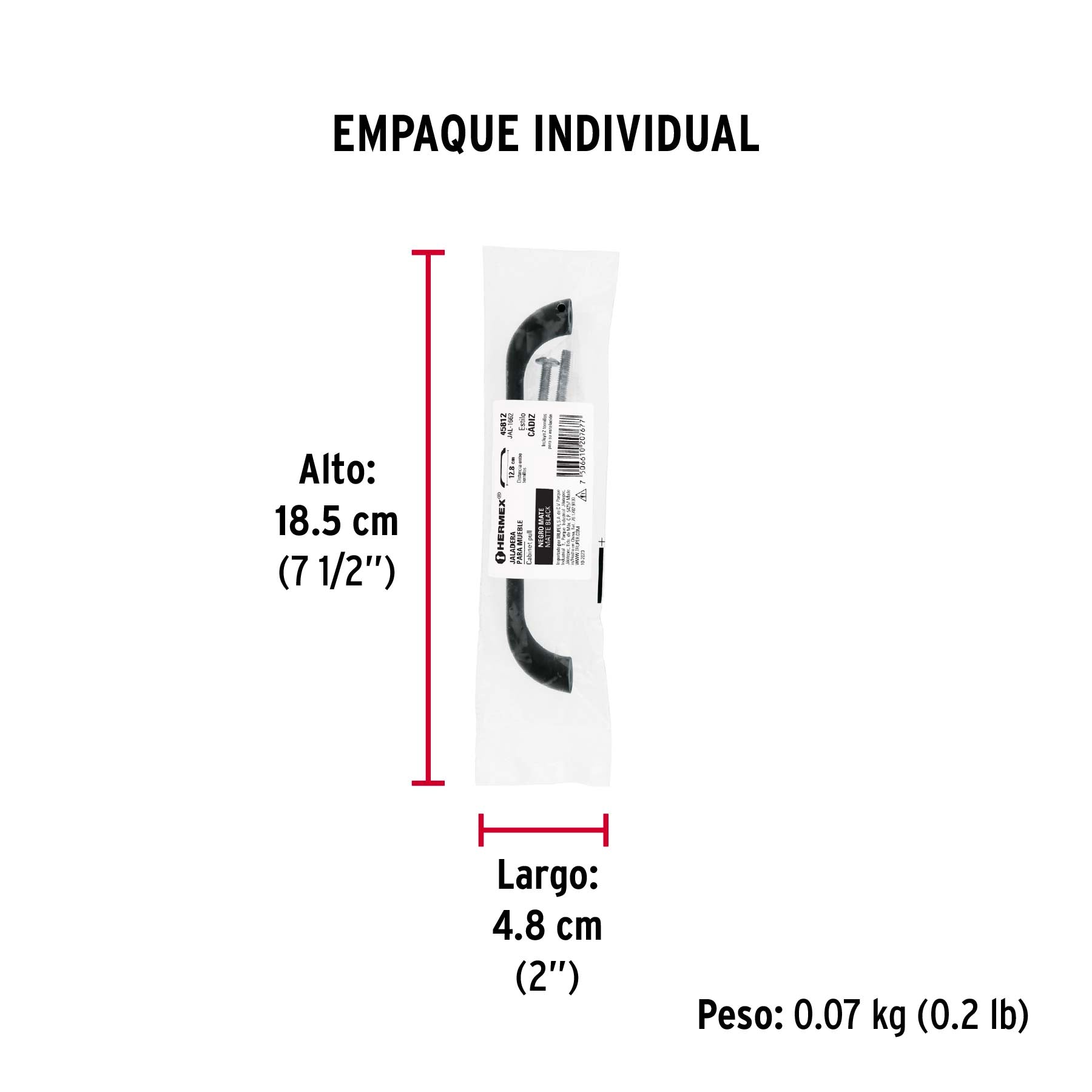 Jaladera de 128mm, línea Cádiz, negro, HERMEX - Empaque