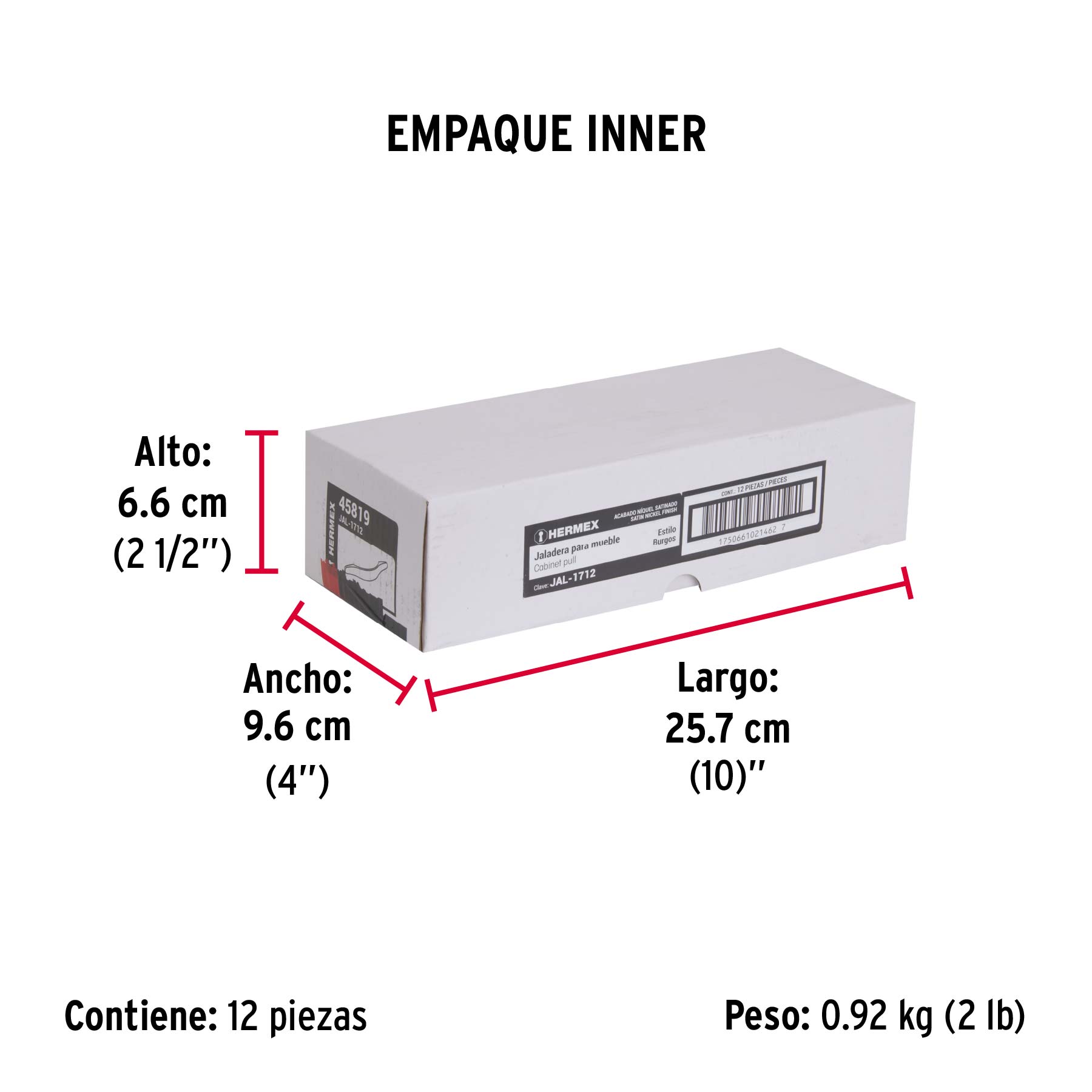 Jaladera de 128mm, línea Burgos, níquel, HERMEX - Empaque