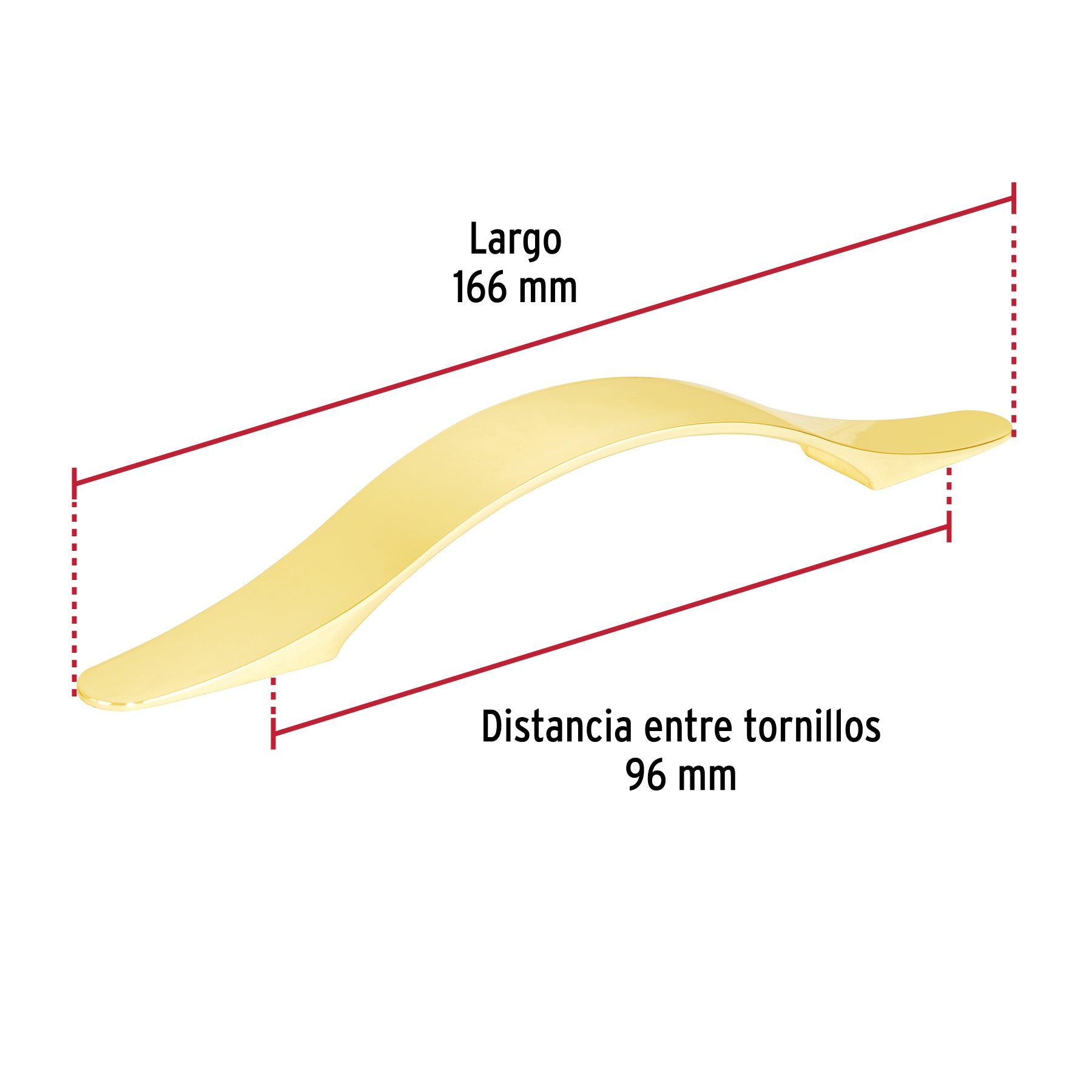 Jaladera de 96mm, línea Burgos, latón brillante, HERMEX