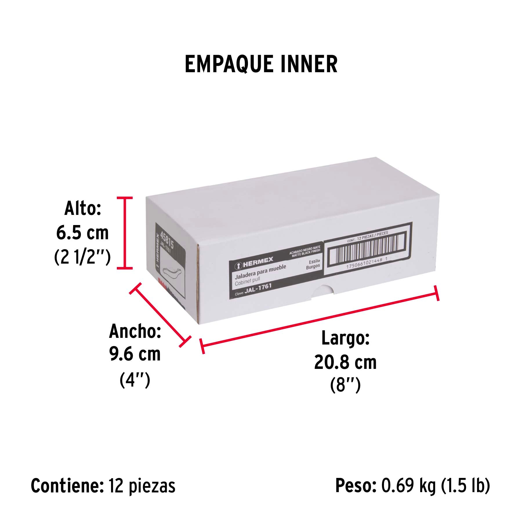 Jaladera de 96mm, línea Burgos, negro, HERMEX - Empaque