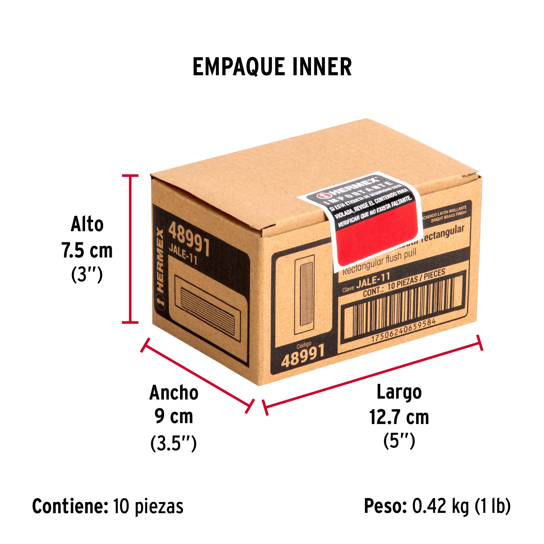 Jaladera de embutir cuadrada acabado latón brillante, HERMEX - Empaque
