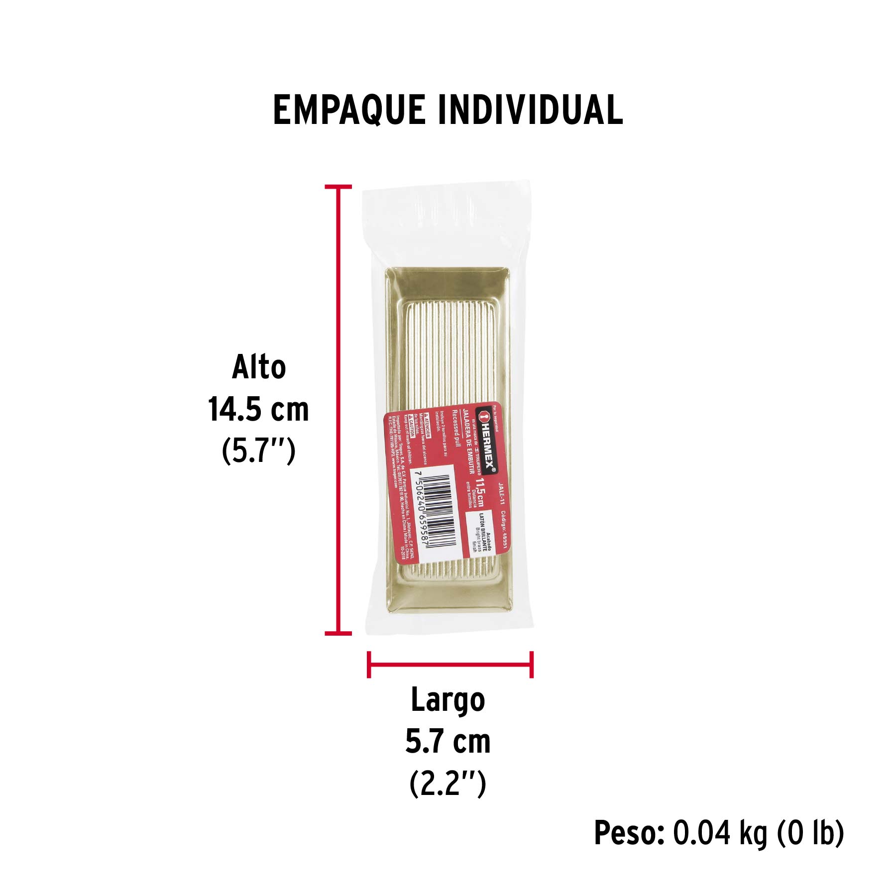 Jaladera de embutir cuadrada acabado latón brillante, HERMEX - Empaque