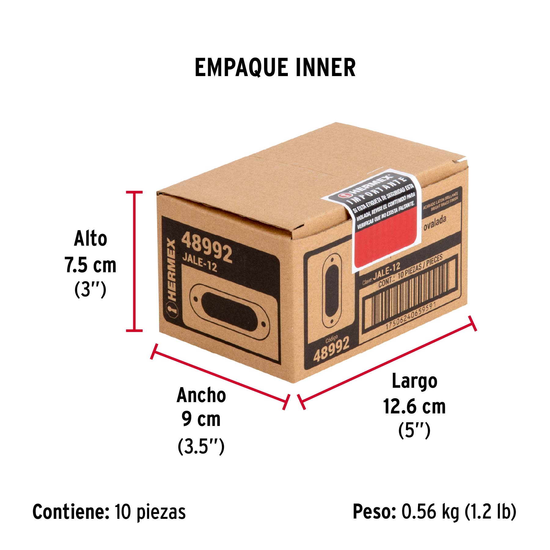 Jaladera de embutir ovalada acabado latón brillante, HERMEX - Empaque