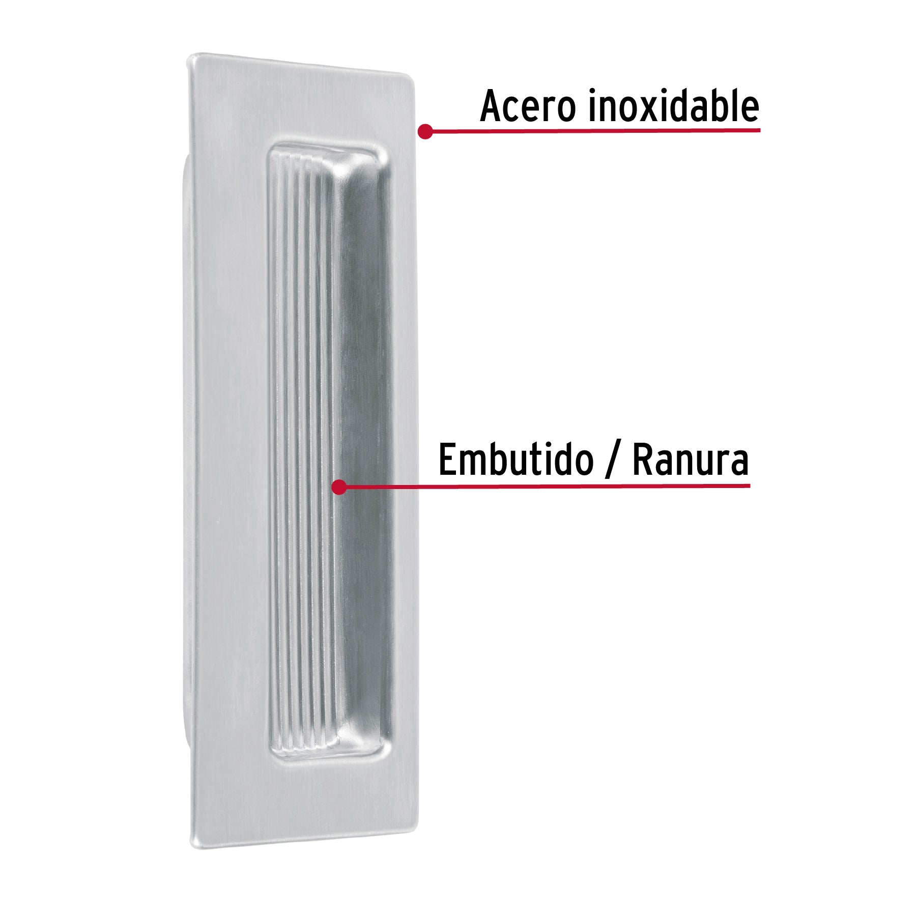 Jaladera de embutir cuadrada acabado cromo mate, HERMEX