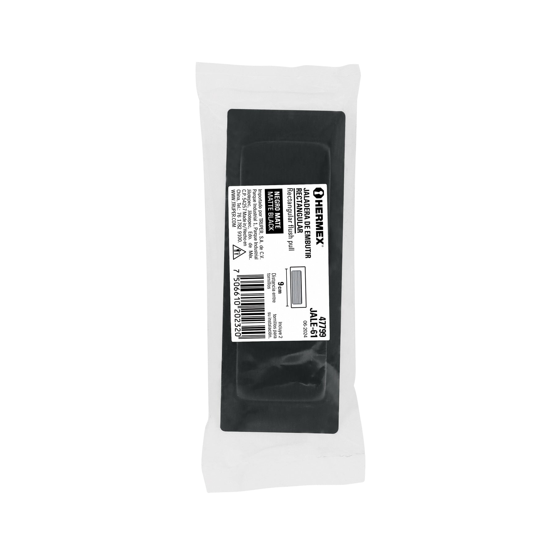 Jaladera de embutir cuadrada acabado negro, HERMEX