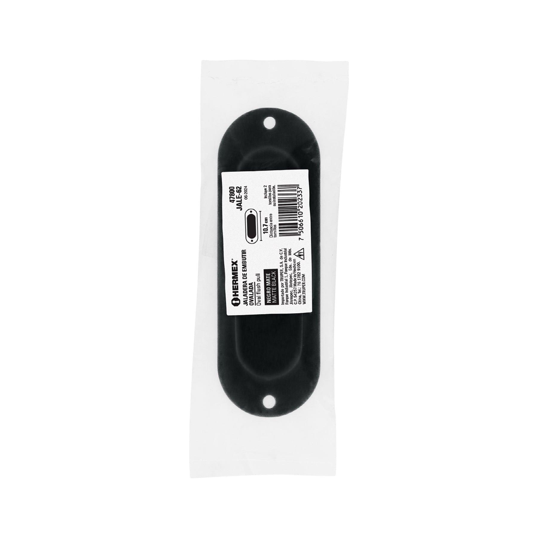 Jaladera de embutir ovalada acabado negro, HERMEX