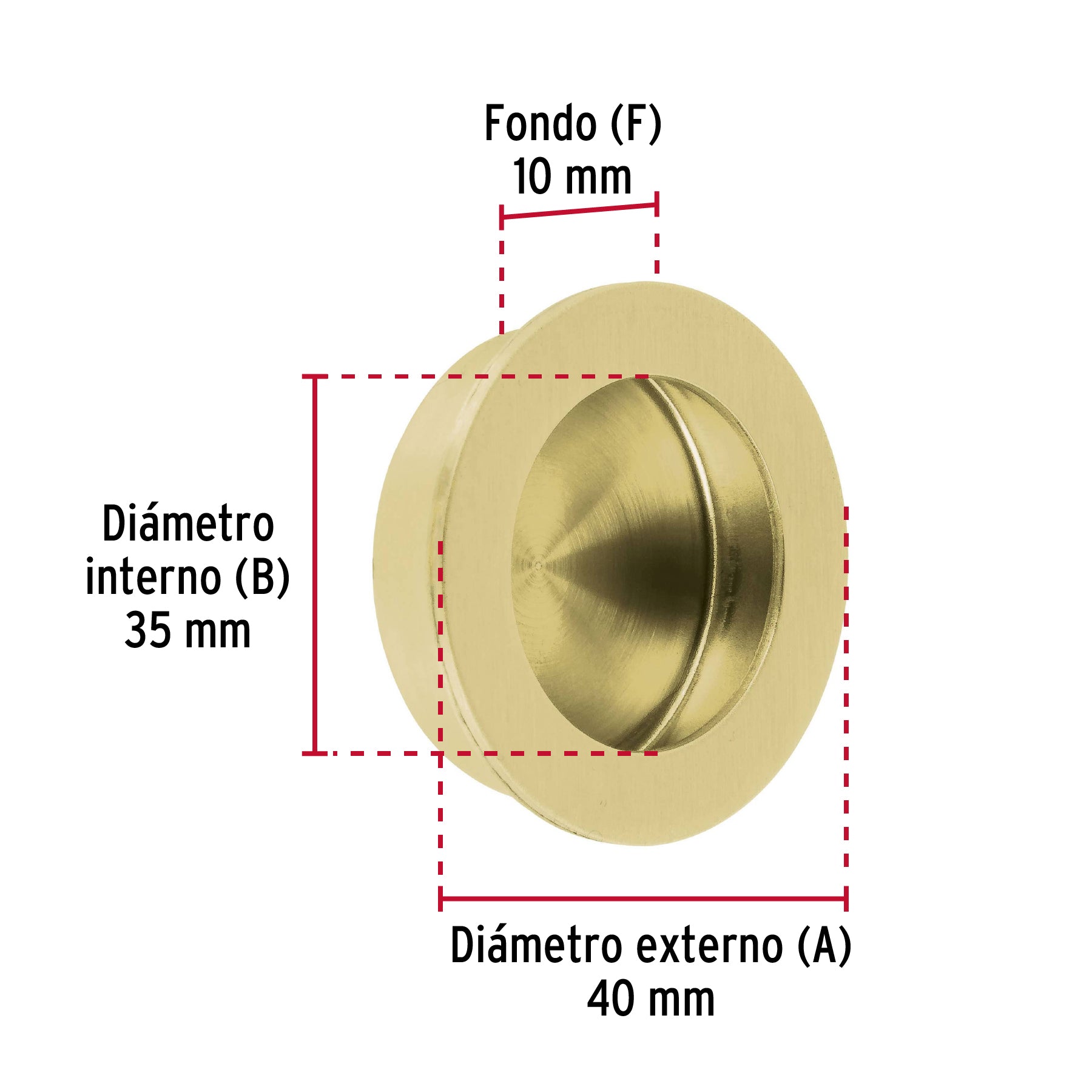 Jaladera de embutir circular No. 3 acabado latón brillante