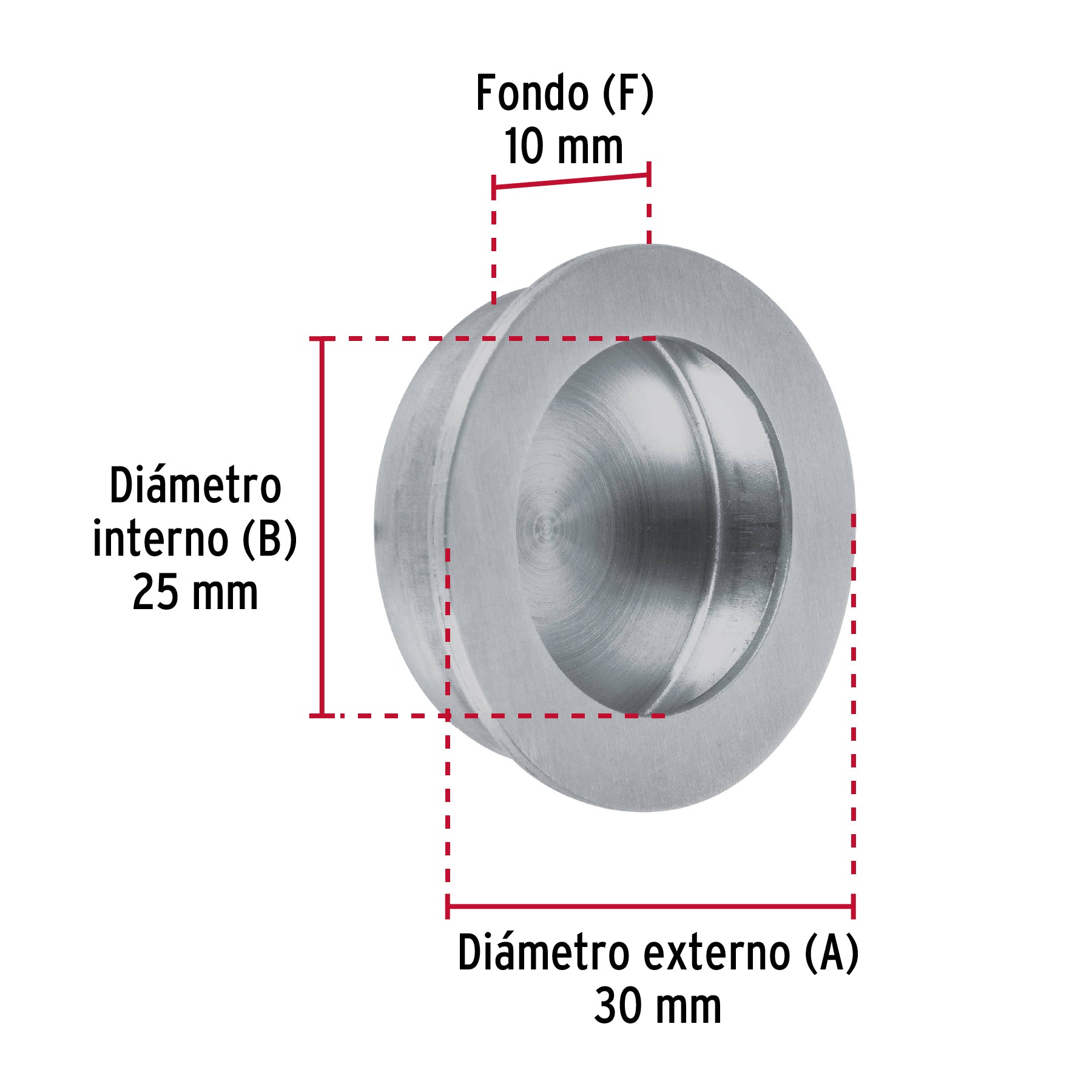 Jaladera de embutir circular No. 2 acabado cromo mate
