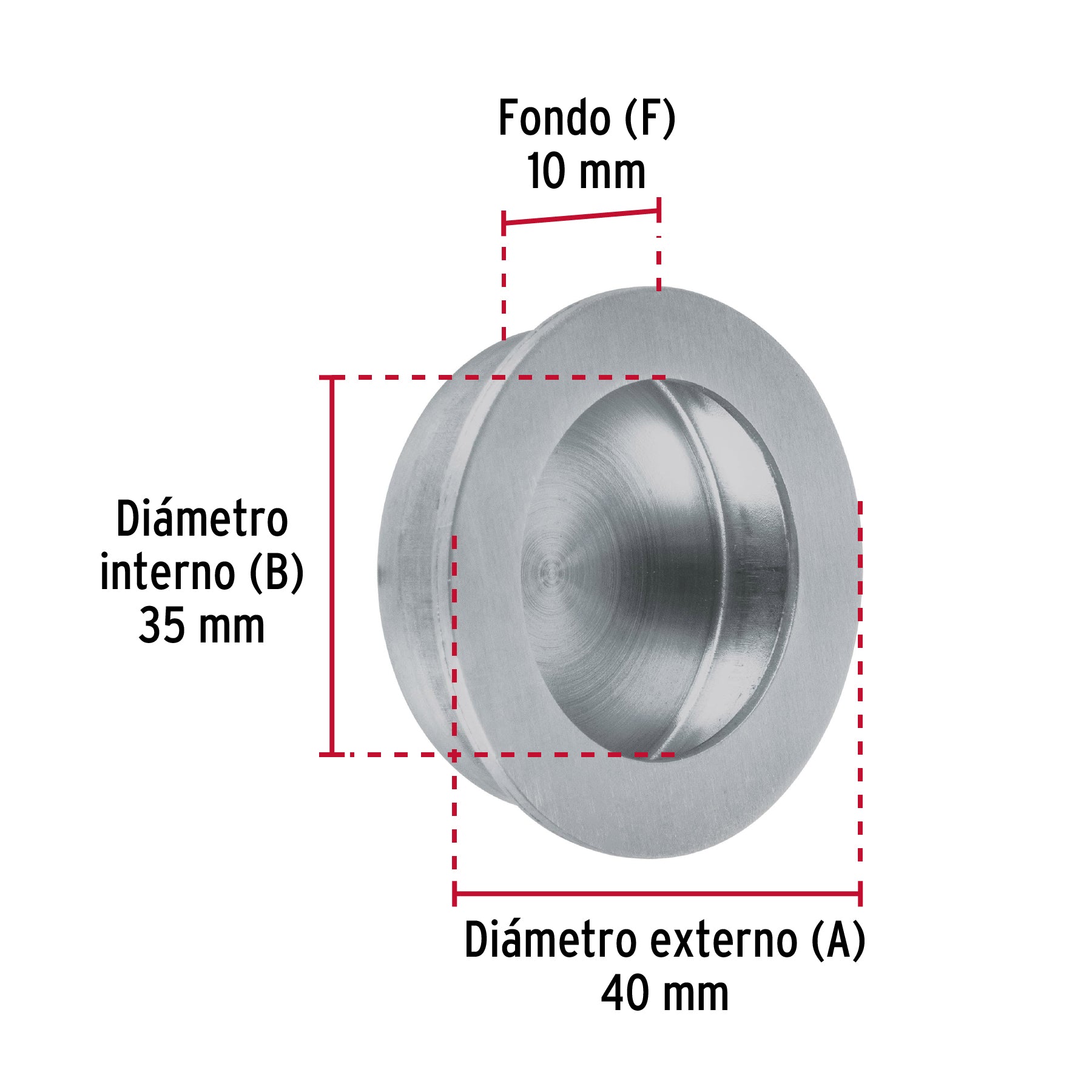 Jaladera de embutir circular No. 3 acabado cromo mate