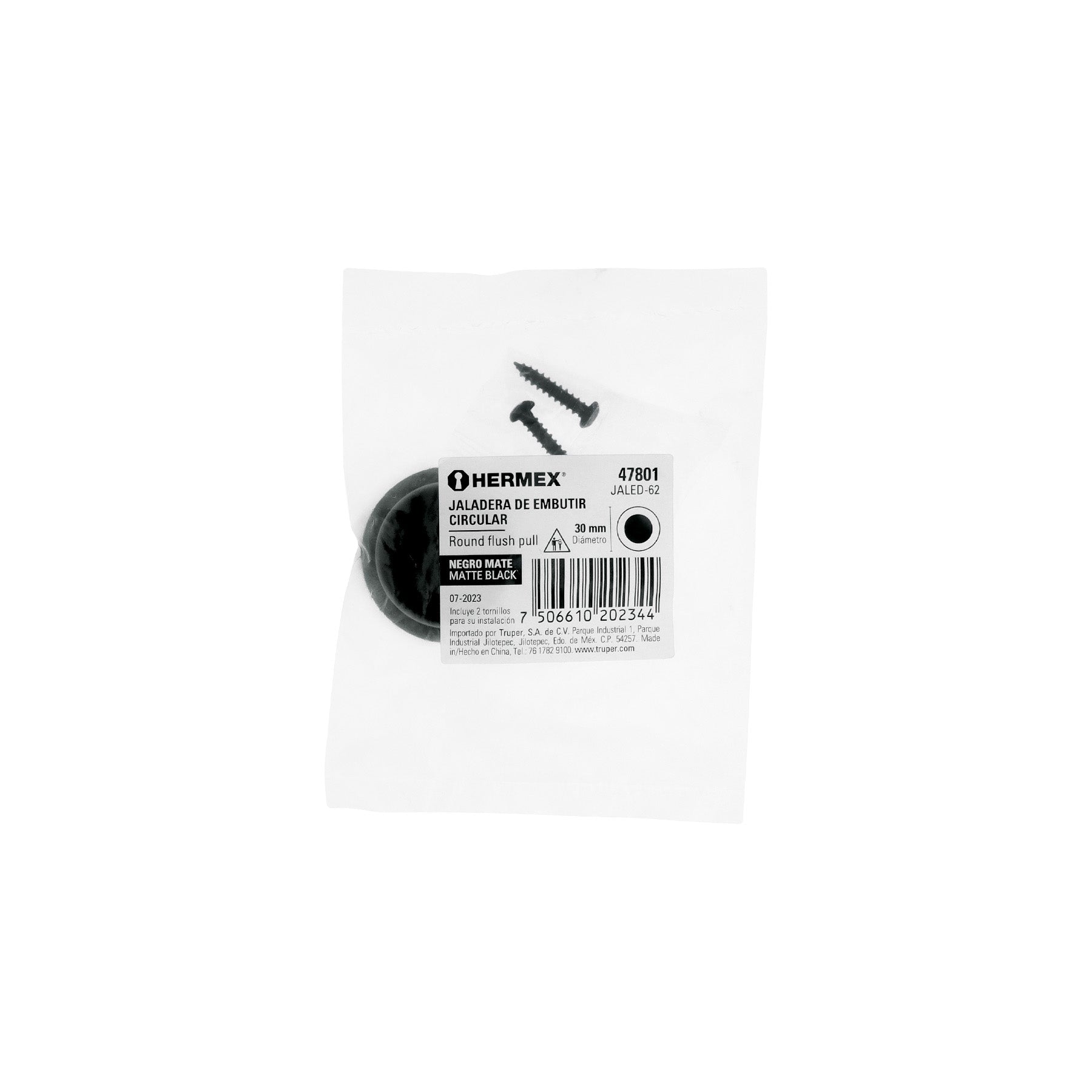Jaladera de embutir circular No. 2 acabado negro