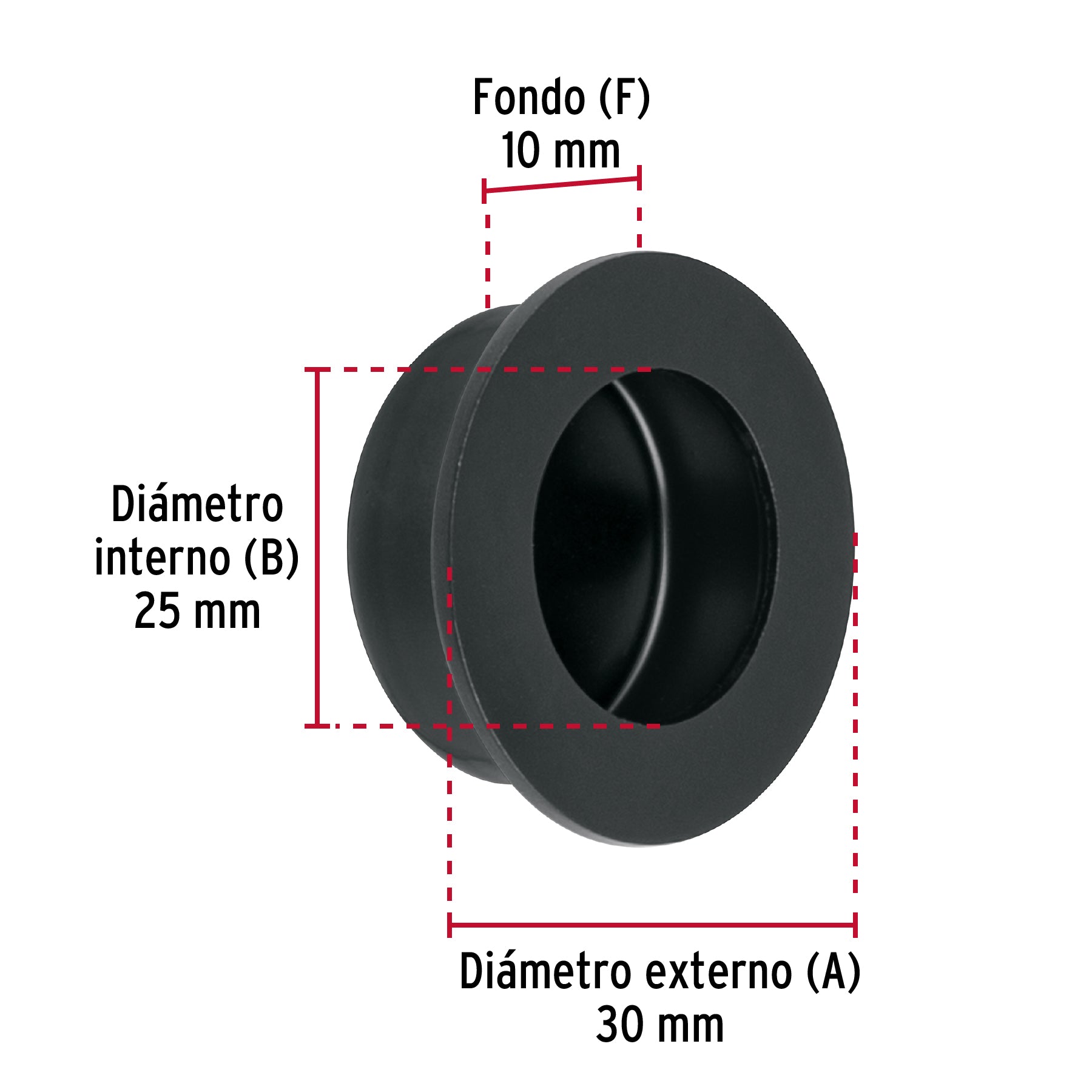 Jaladera de embutir circular No. 2 acabado negro