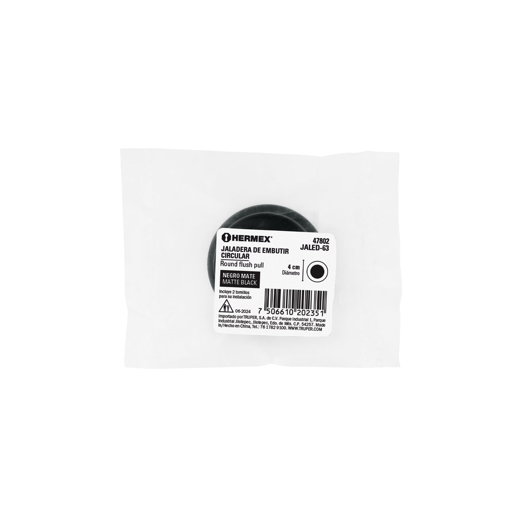 Jaladera de embutir circular No. 3 acabado negro