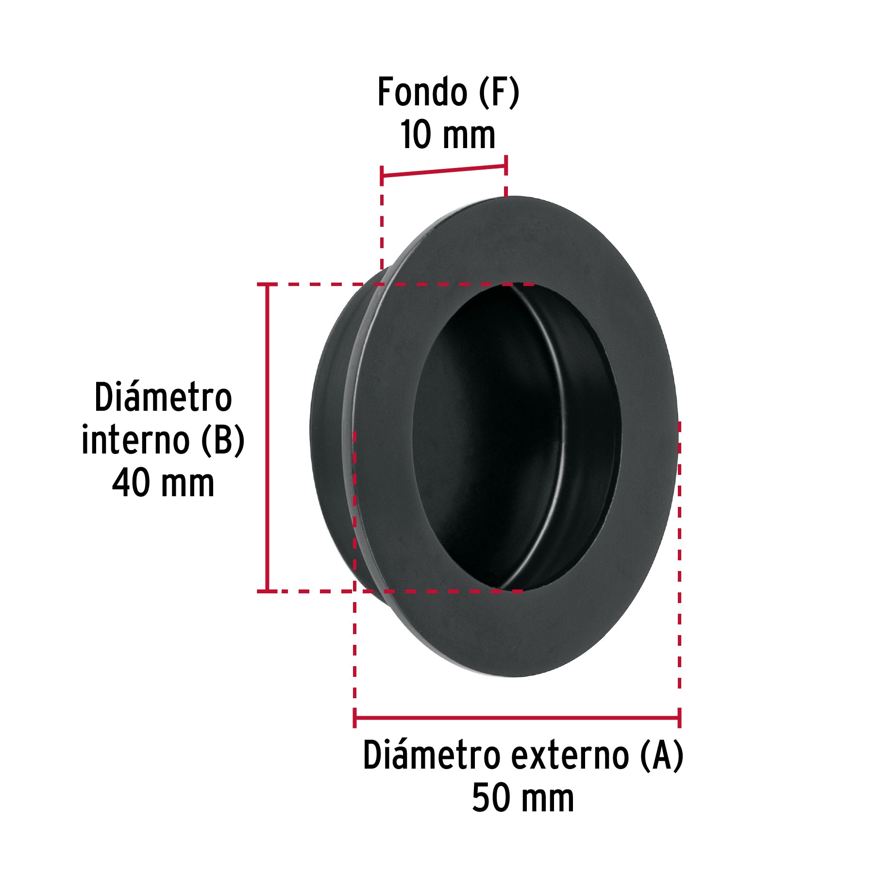 Jaladera de embutir circular No. 4 acabado negro