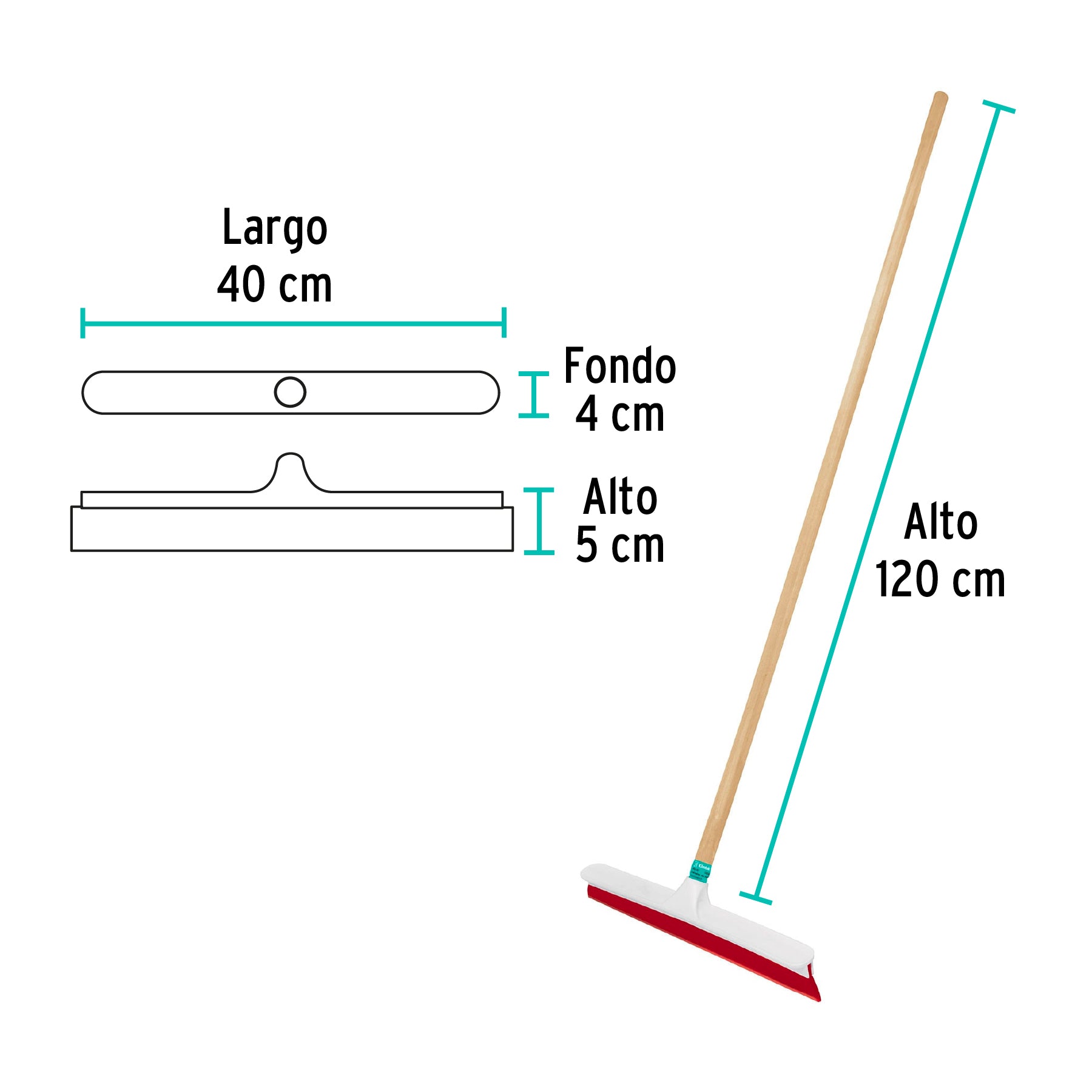 Jalador base plástico de 40 cm, con bastón de madera