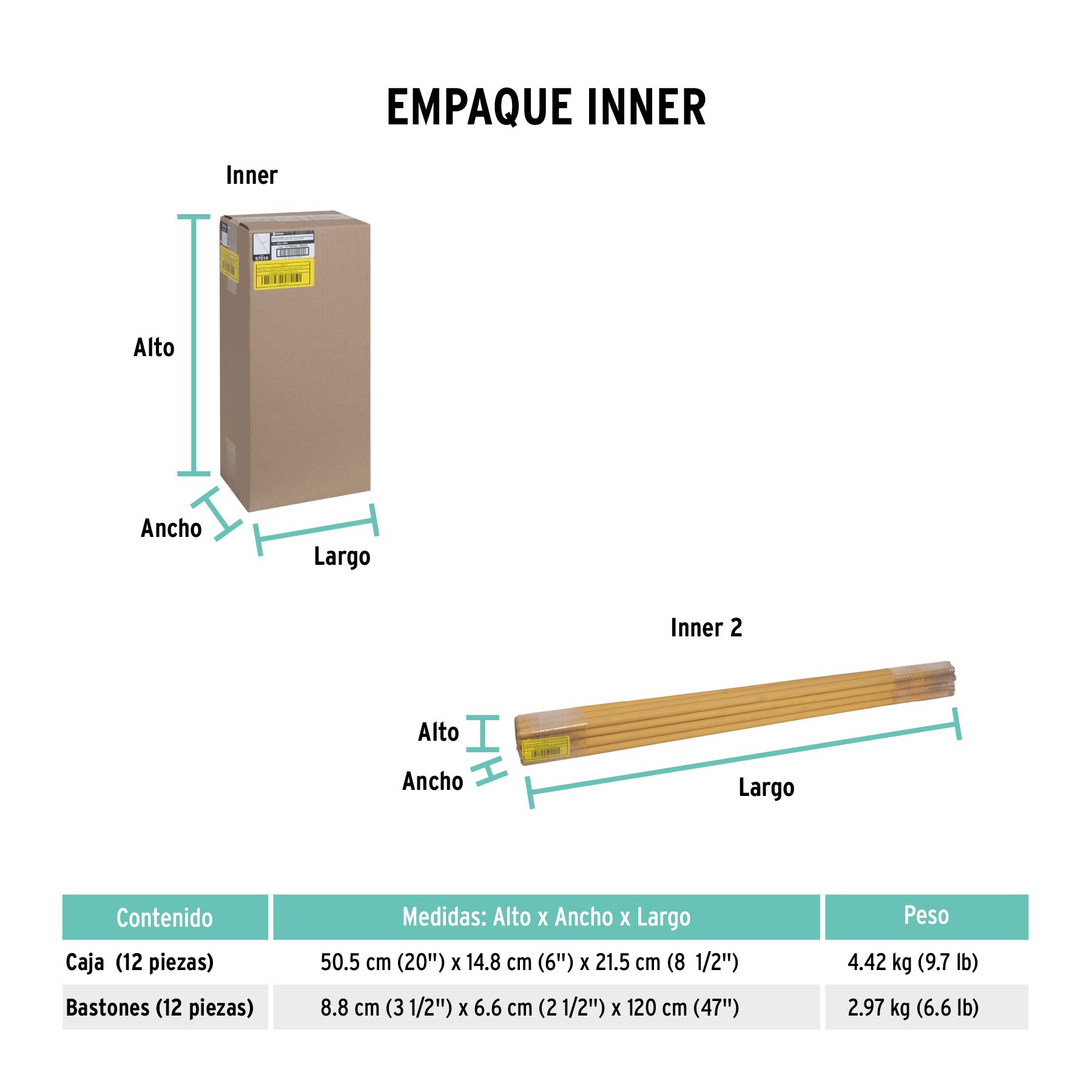 Jalador base acero galvanizado de 50cm, con bastón de madera - Empaque
