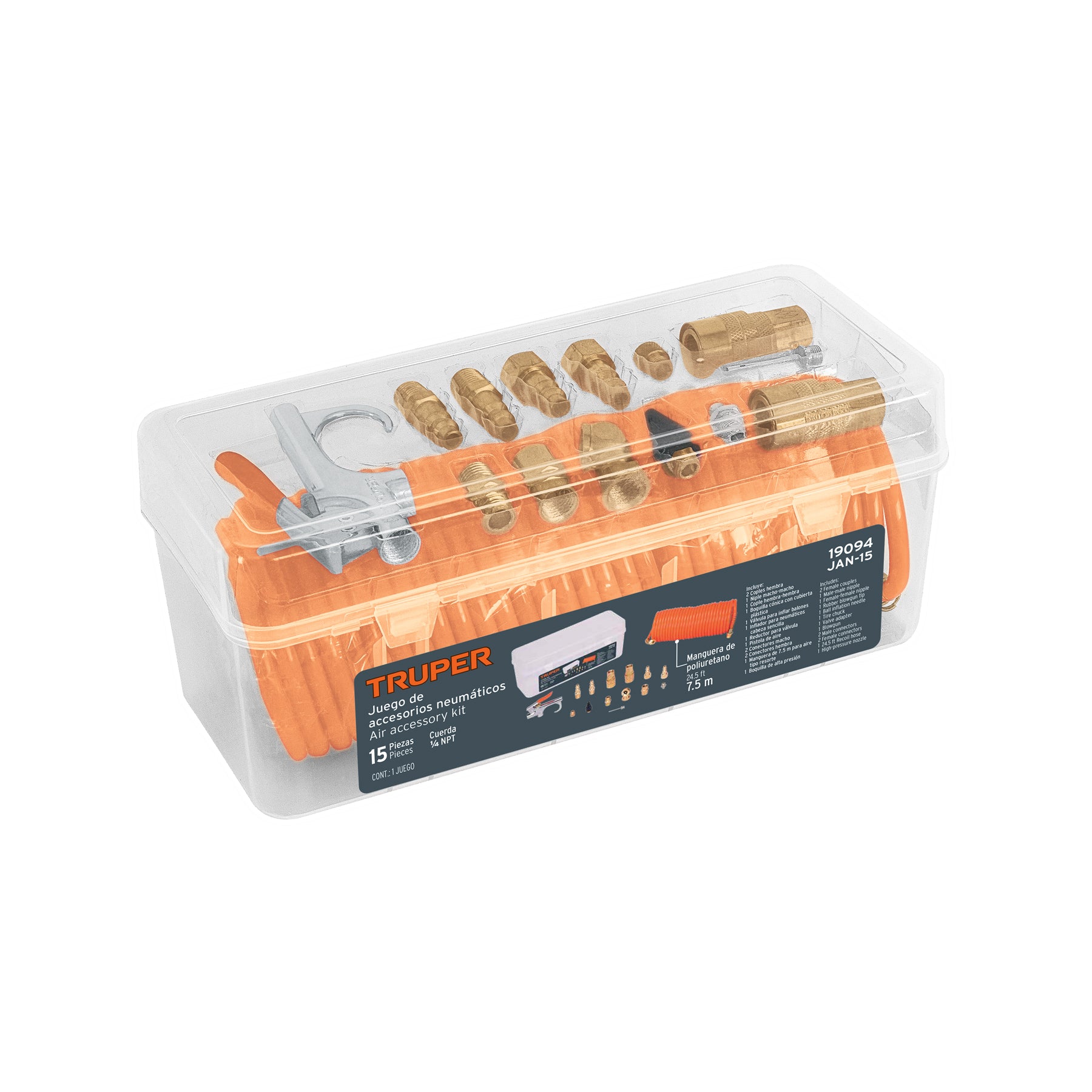 Juego de 15 accesorios neumáticos, cuerda 1/4" NPT, TRUPER