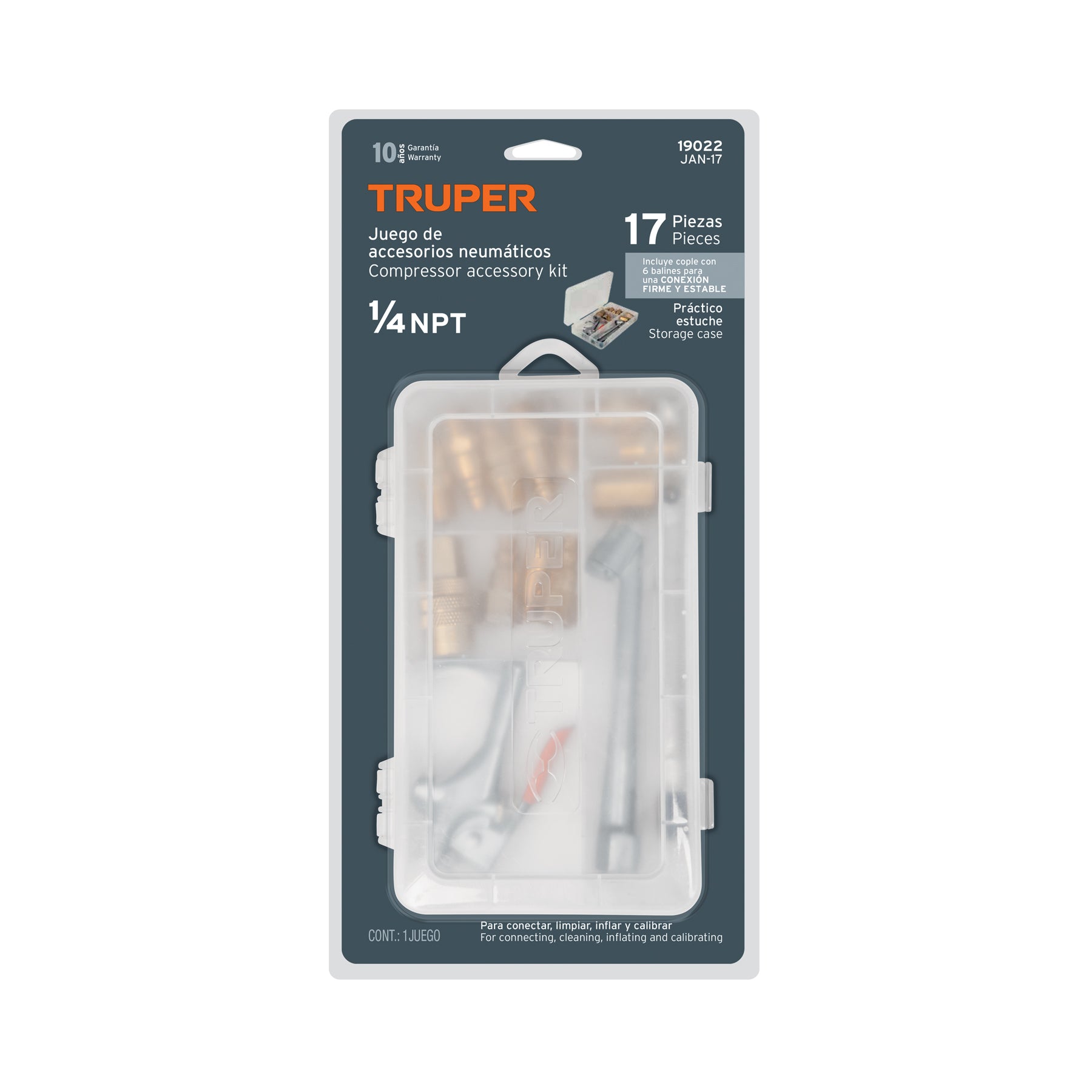 Juego de 17 accesorios neumáticos, cuerda 1/4" NPT, TRUPER