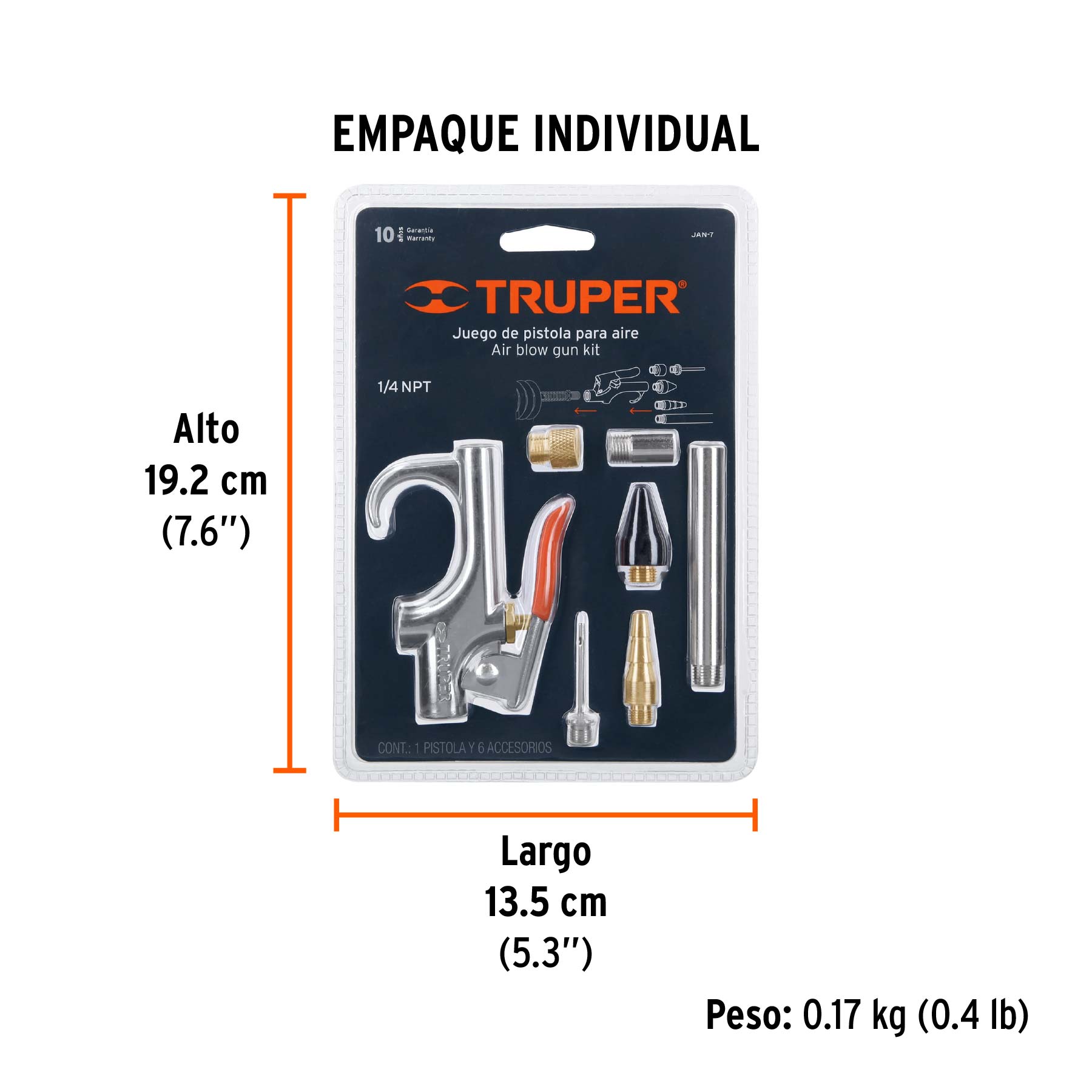 Juego pistola sopleteadora,2 boquillas,4 accesorios, TRUPER - Empaque