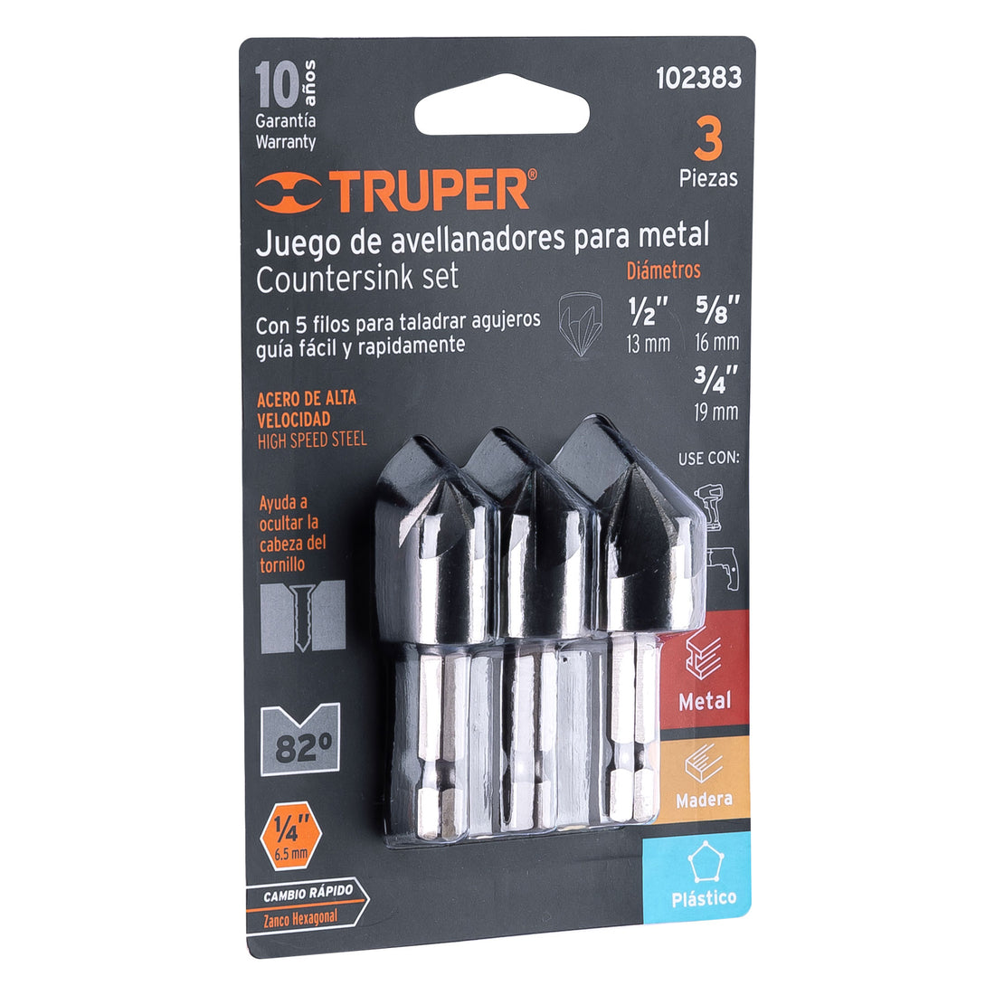 Juego de 3 avellanadores HSS, TRUPER