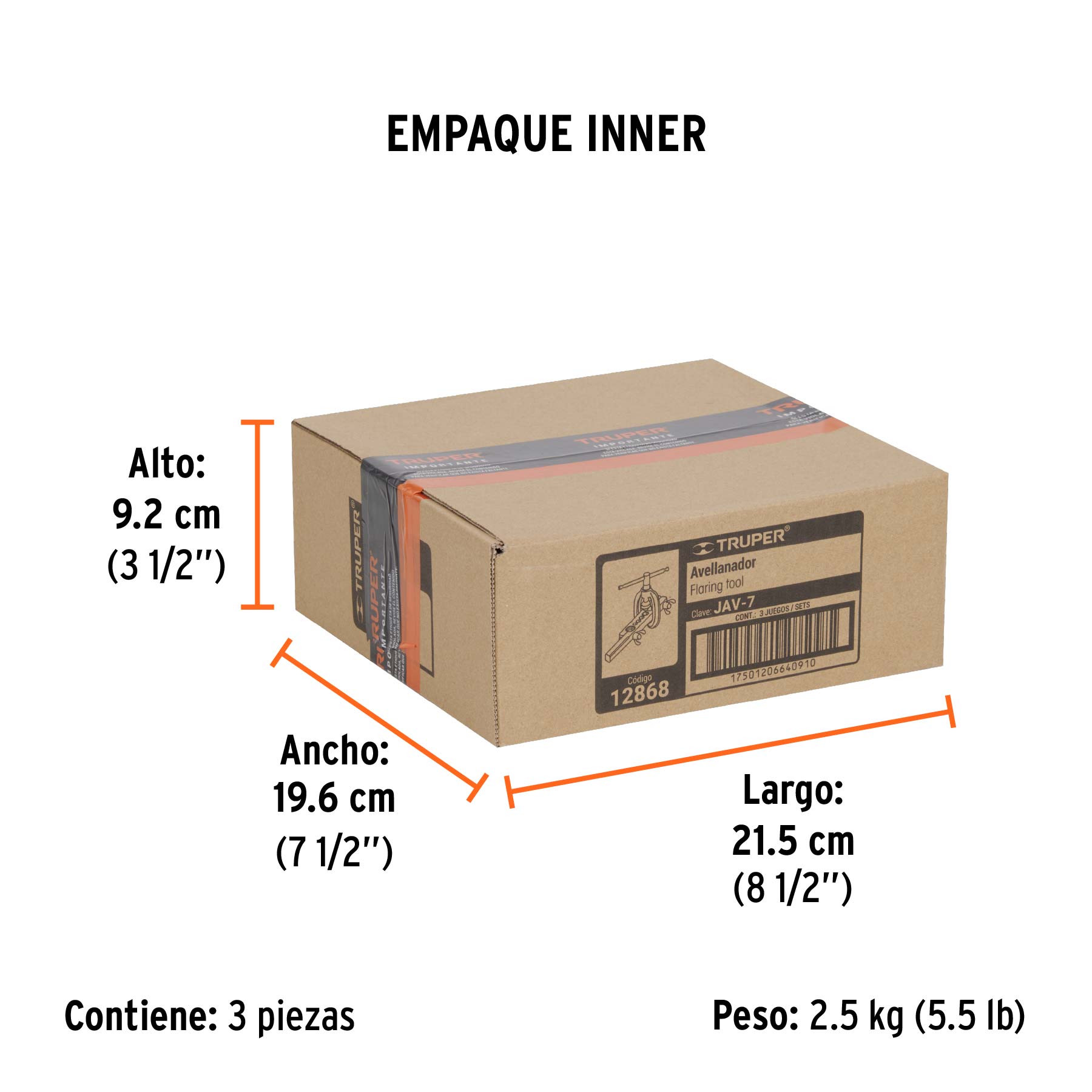 Avellanador para tubo, ajustable de 3/16" a 5/8", TRUPER - Empaque