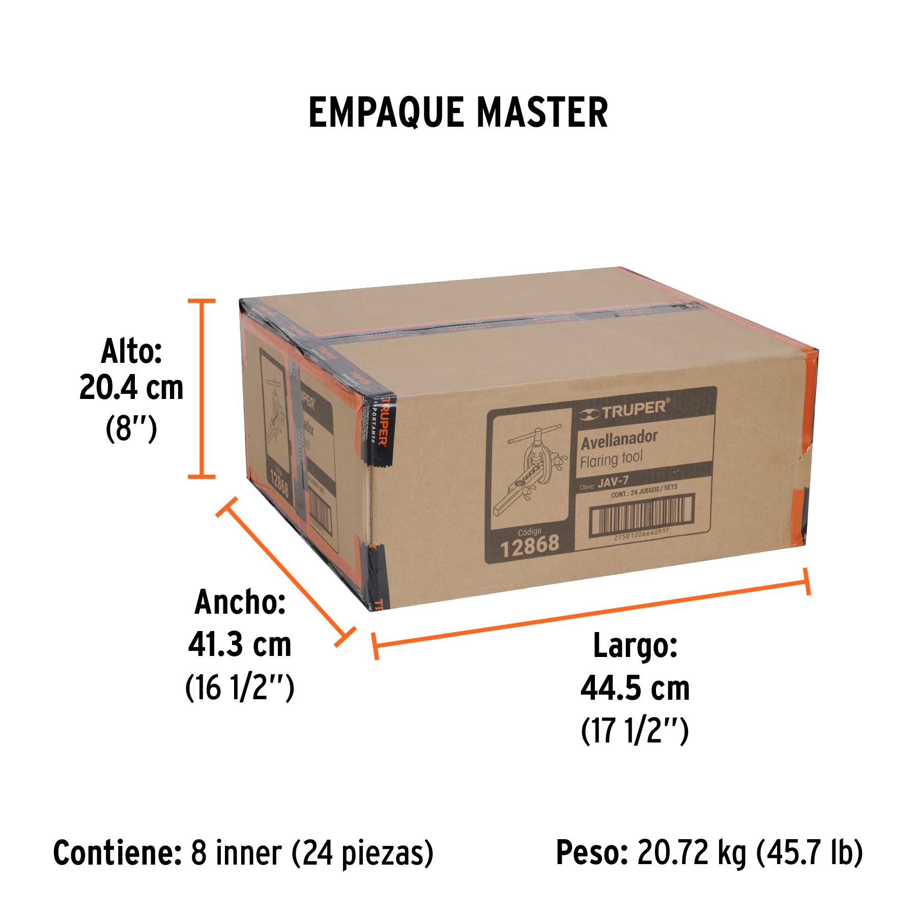 Avellanador para tubo, ajustable de 3/16" a 5/8", TRUPER - Empaque