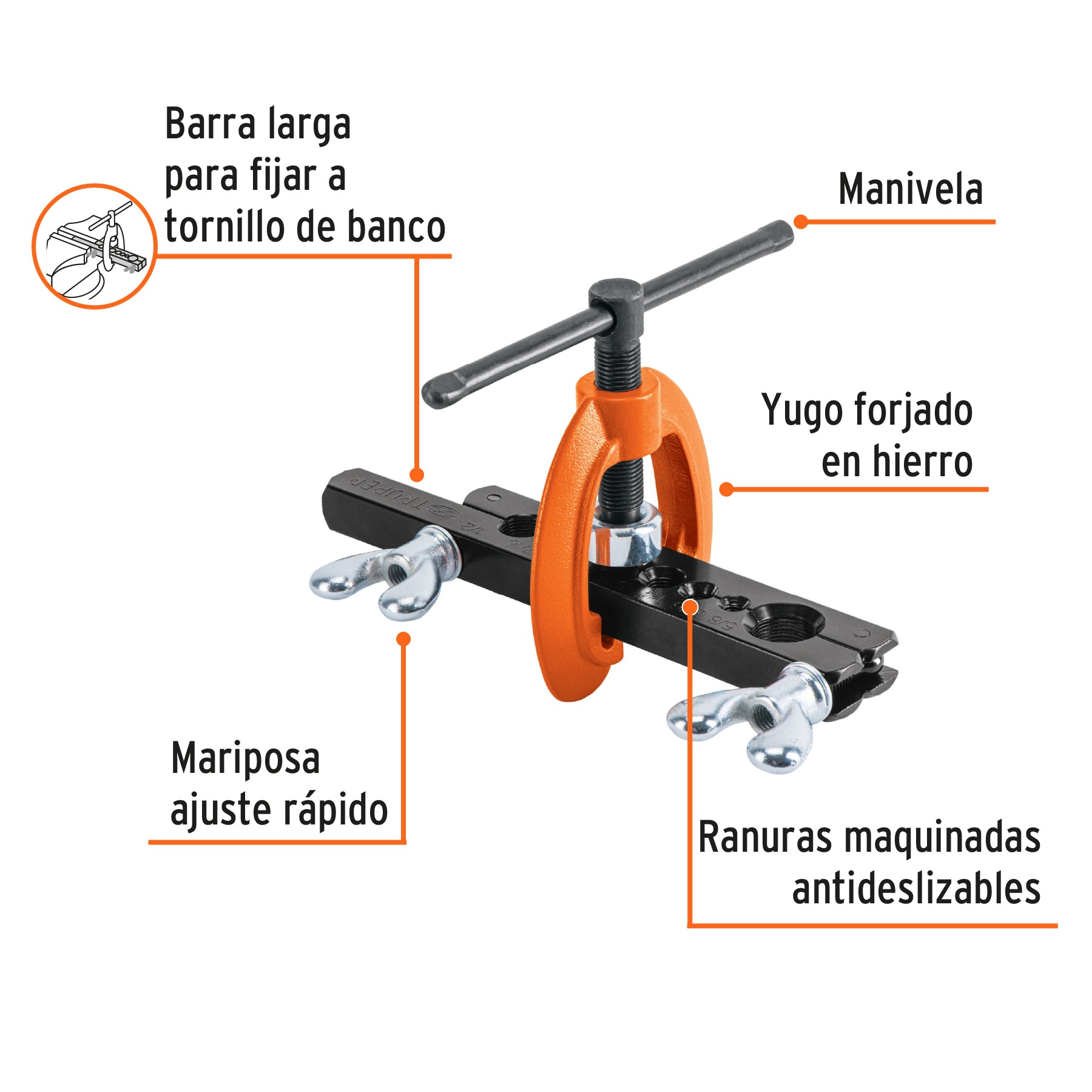 Avellanador para tubo, ajustable de 3/16" a 5/8", TRUPER