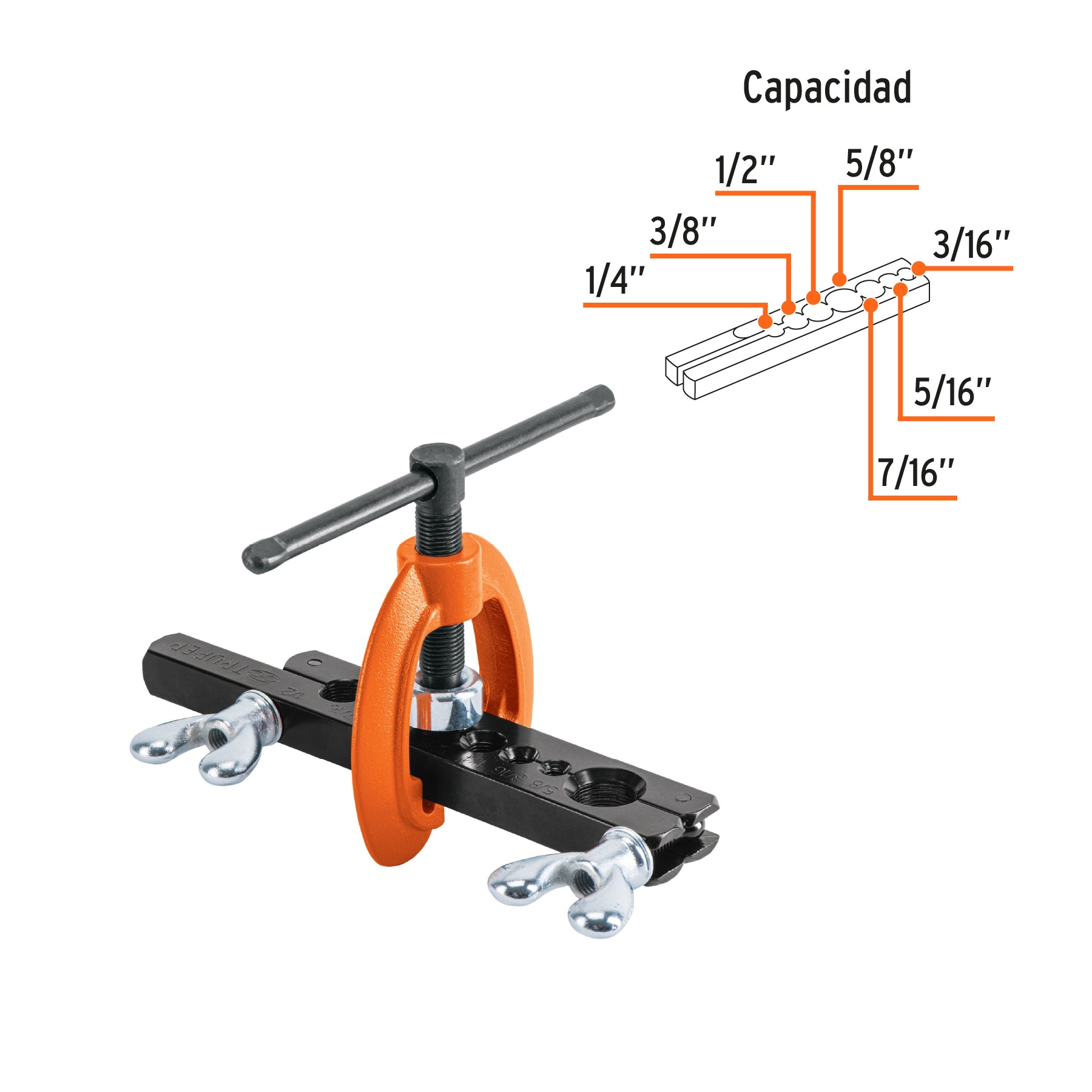 Avellanador para tubo, ajustable de 3/16" a 5/8", TRUPER