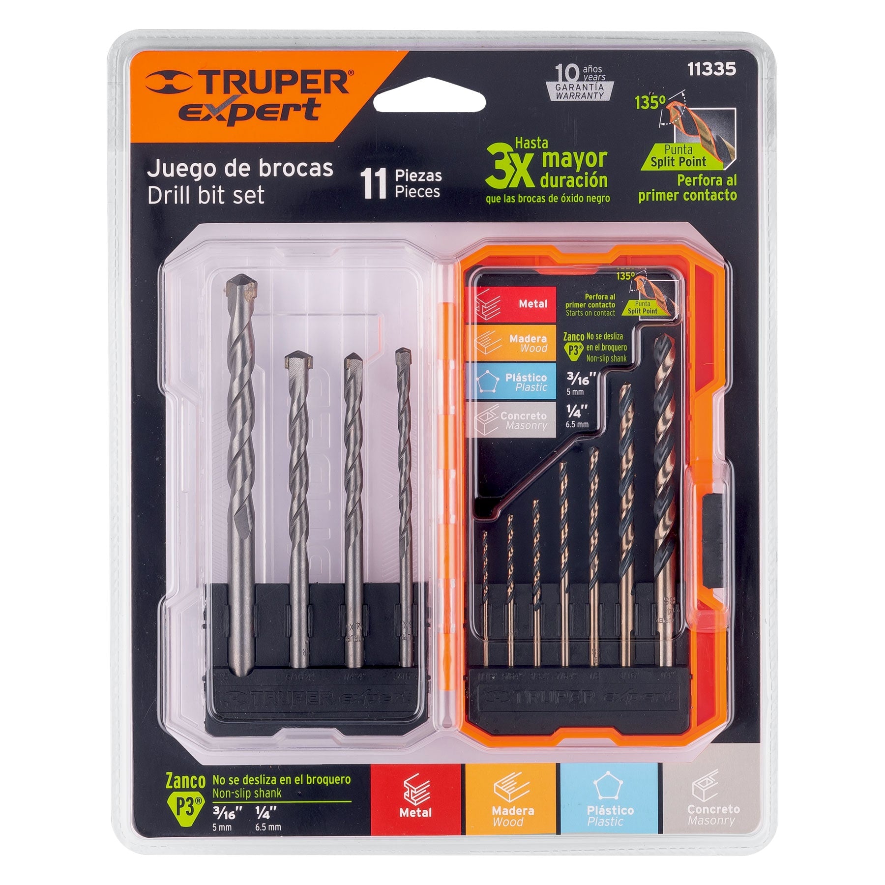Juego de 11 brocas para metal y concreto en estuche, TRUPER