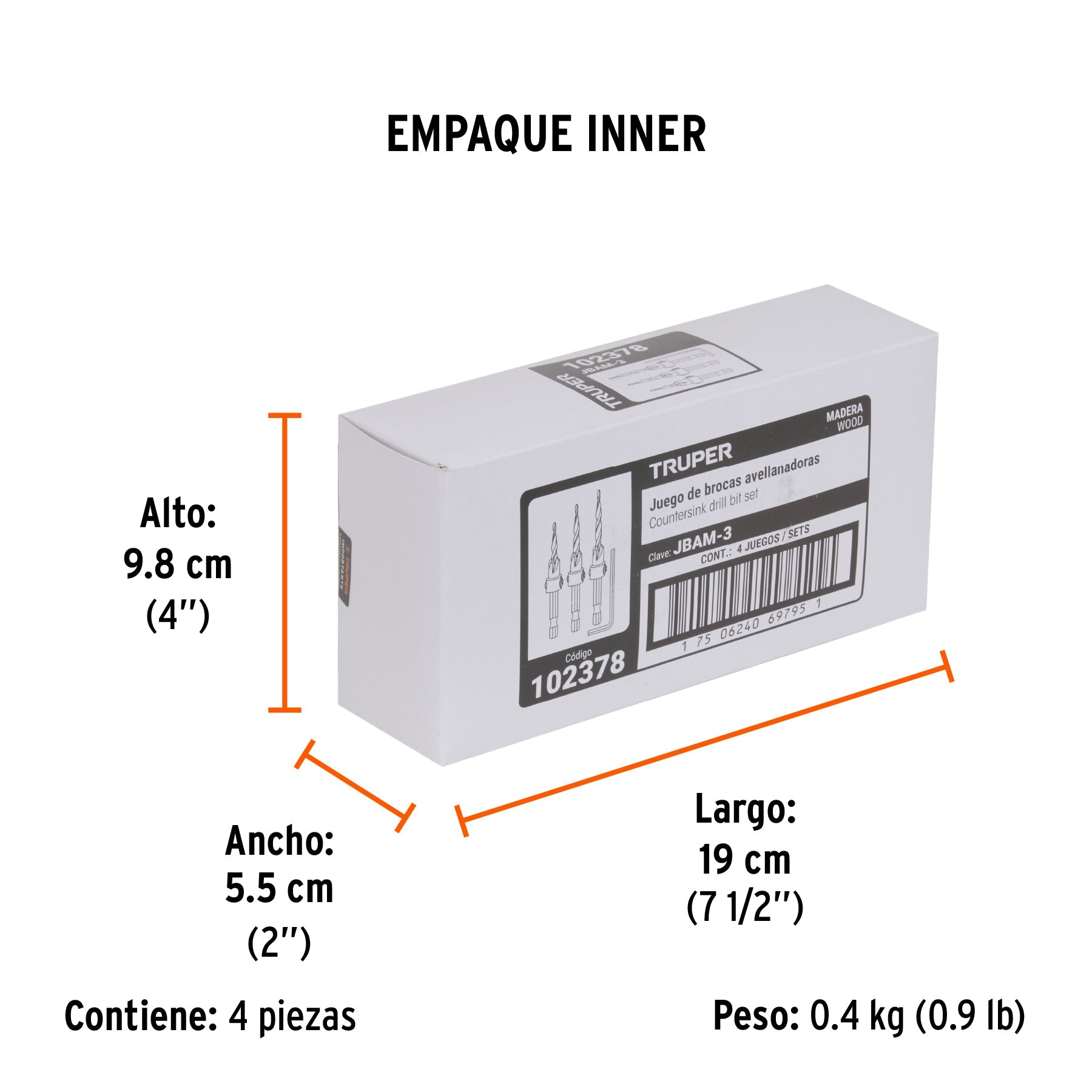 Juego de 3 brocas avellanadoras, TRUPER - Empaque
