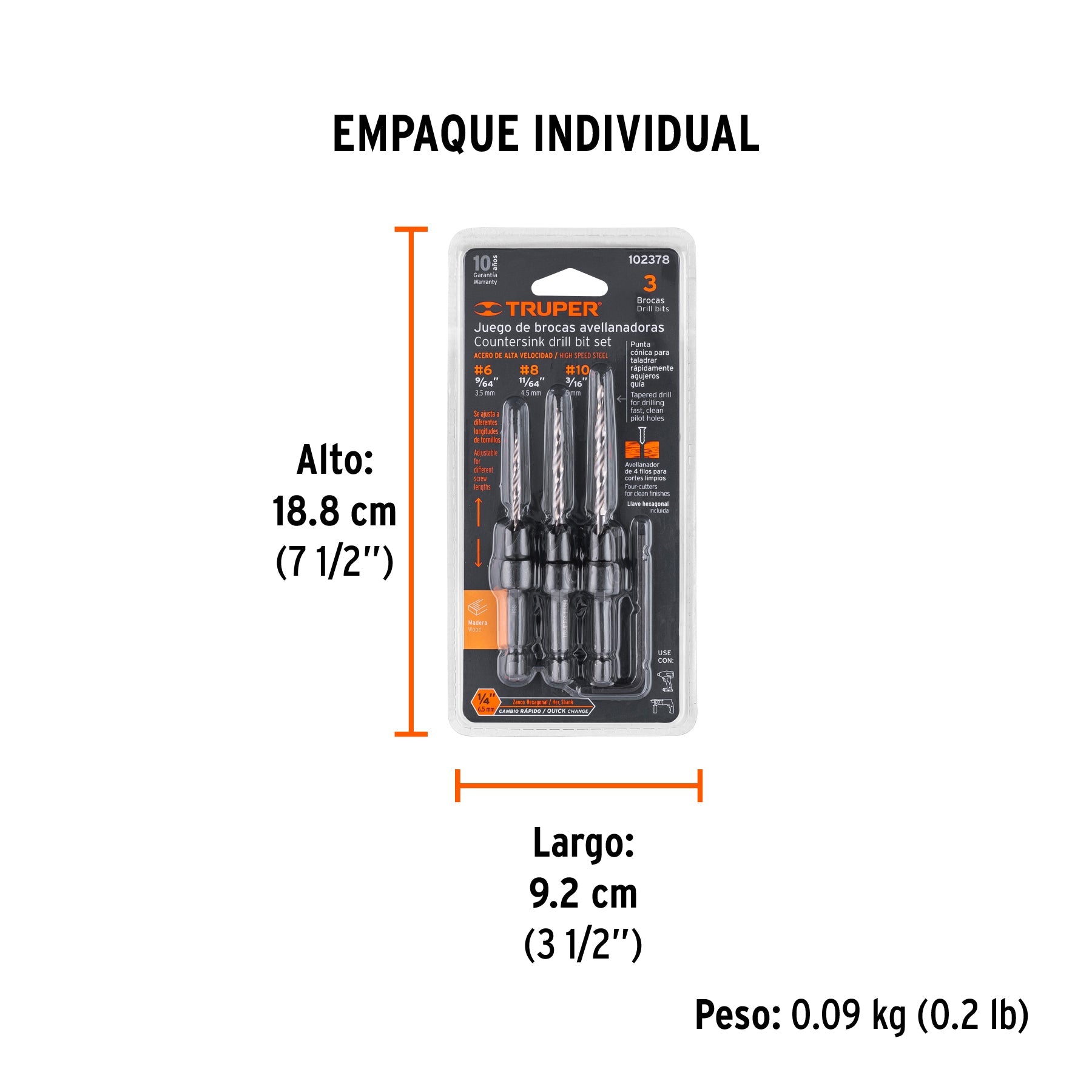 Juego de 3 brocas avellanadoras, TRUPER - Empaque