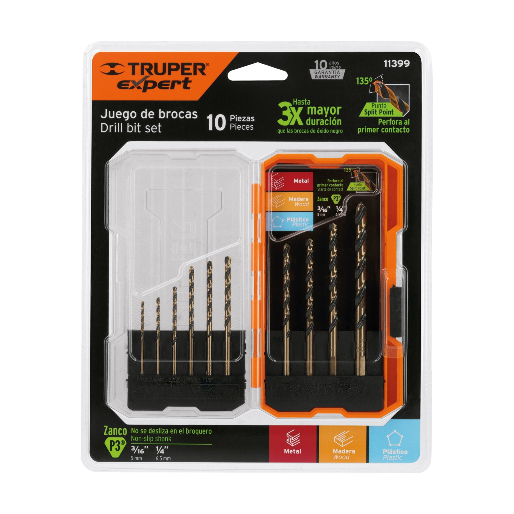 Juego de 10 brocas HSS para metal en estuche, TRUPER EXPERT