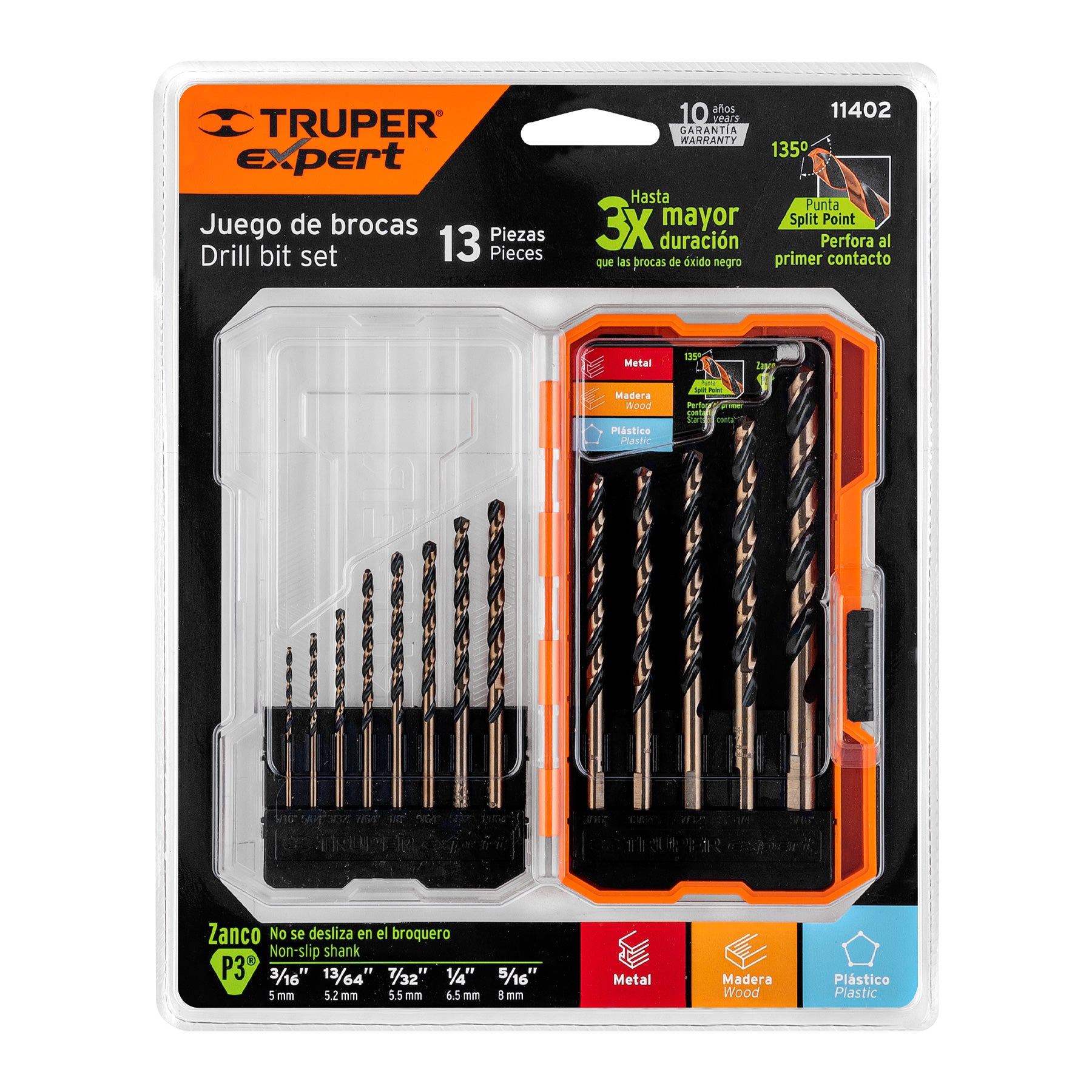 Juego de 13 brocas HSS para metal en estuche, TRUPER EXPERT