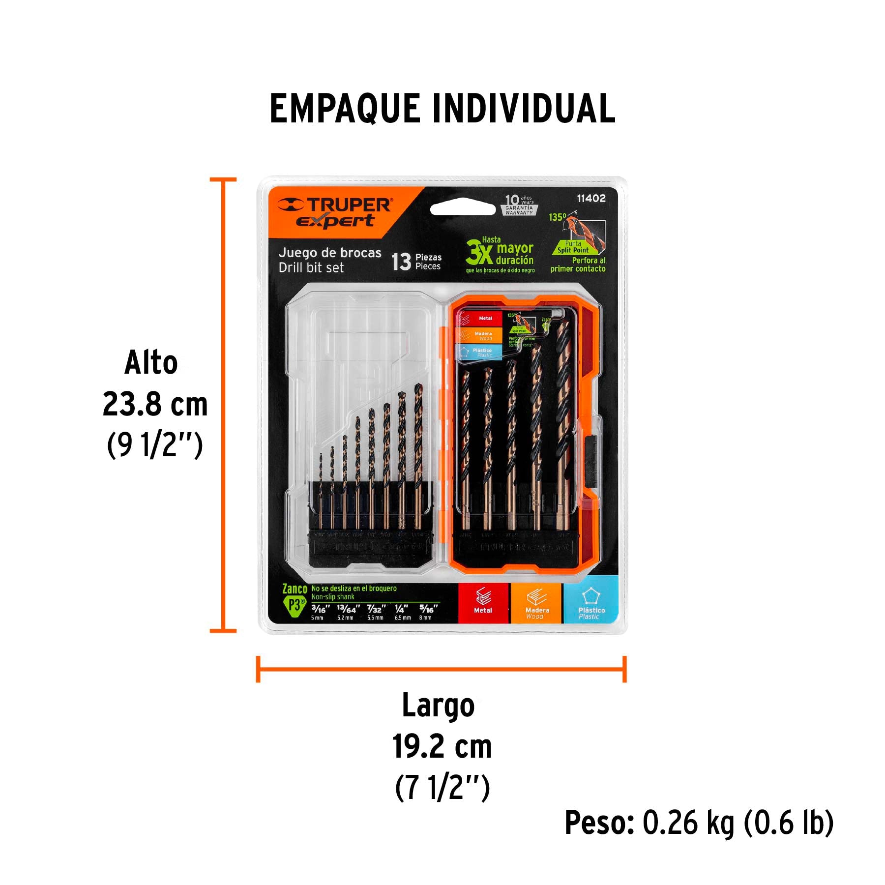 Juego de 13 brocas HSS para metal en estuche, TRUPER EXPERT - Empaque